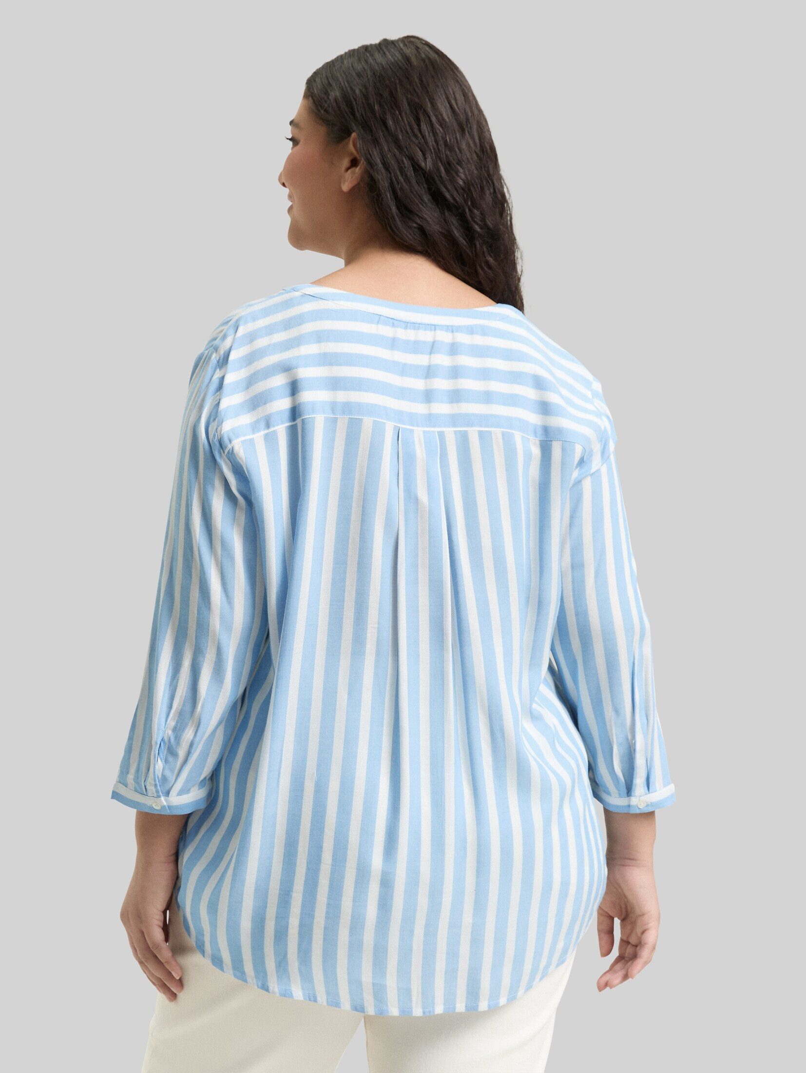 TOM TAILOR PLUS Langarmbluse Blusen & Shirts Plus Size - Henleybluse mit Streifenmuster