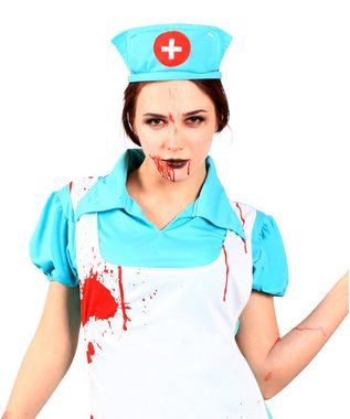 Karneval-Klamotten Zombie-Kostüm Blutige Horror Krankenschwester Damenkostüm, Frauenkostüm Halloween, Kleid mit Haube und Schürze