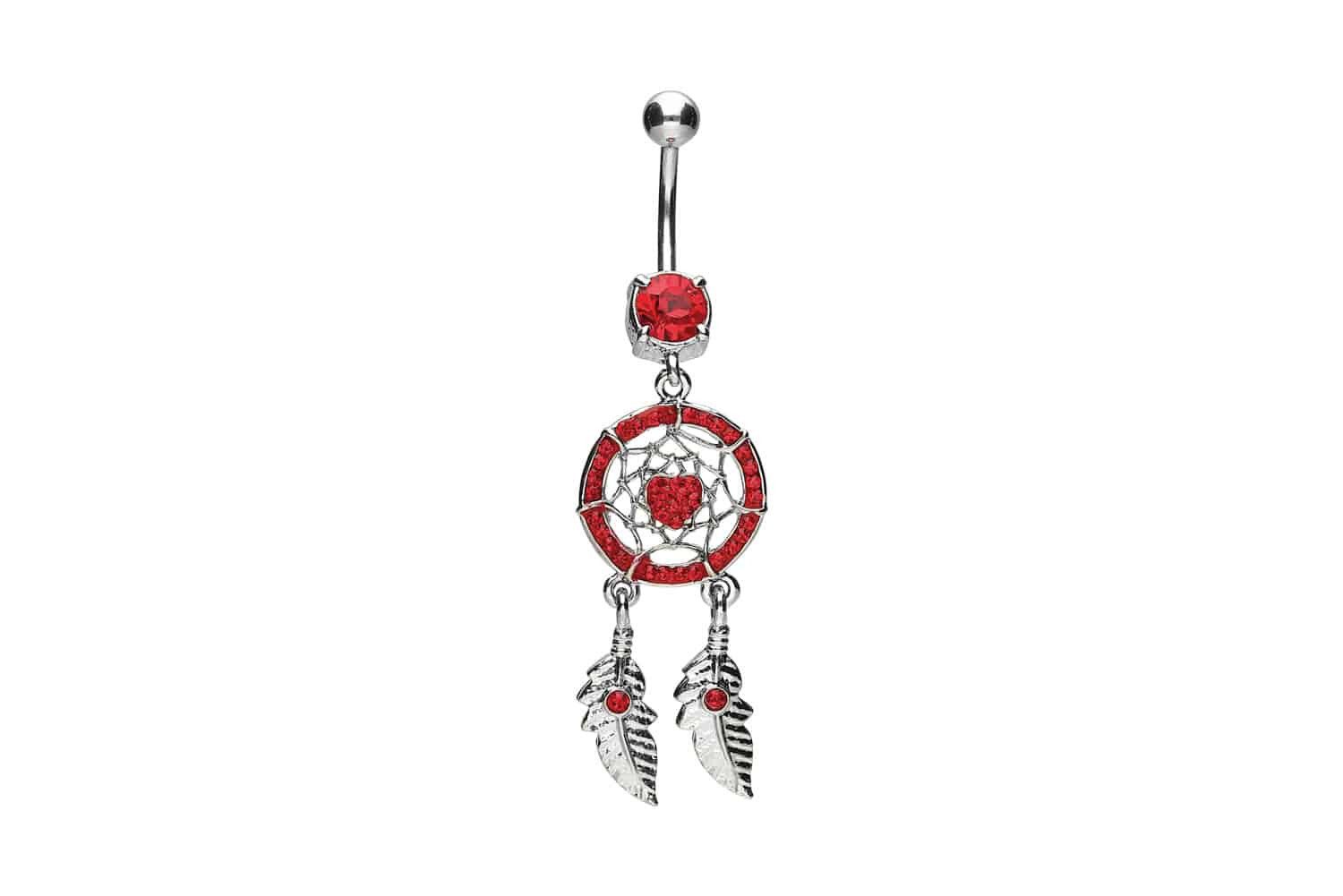 PIERCINGLINE Bauchnabelpiercing Chirurgenstahl Bananabell mit Brass-Design TRAUMFÄNGER + HERZ (Bananabells, 1-tlg)