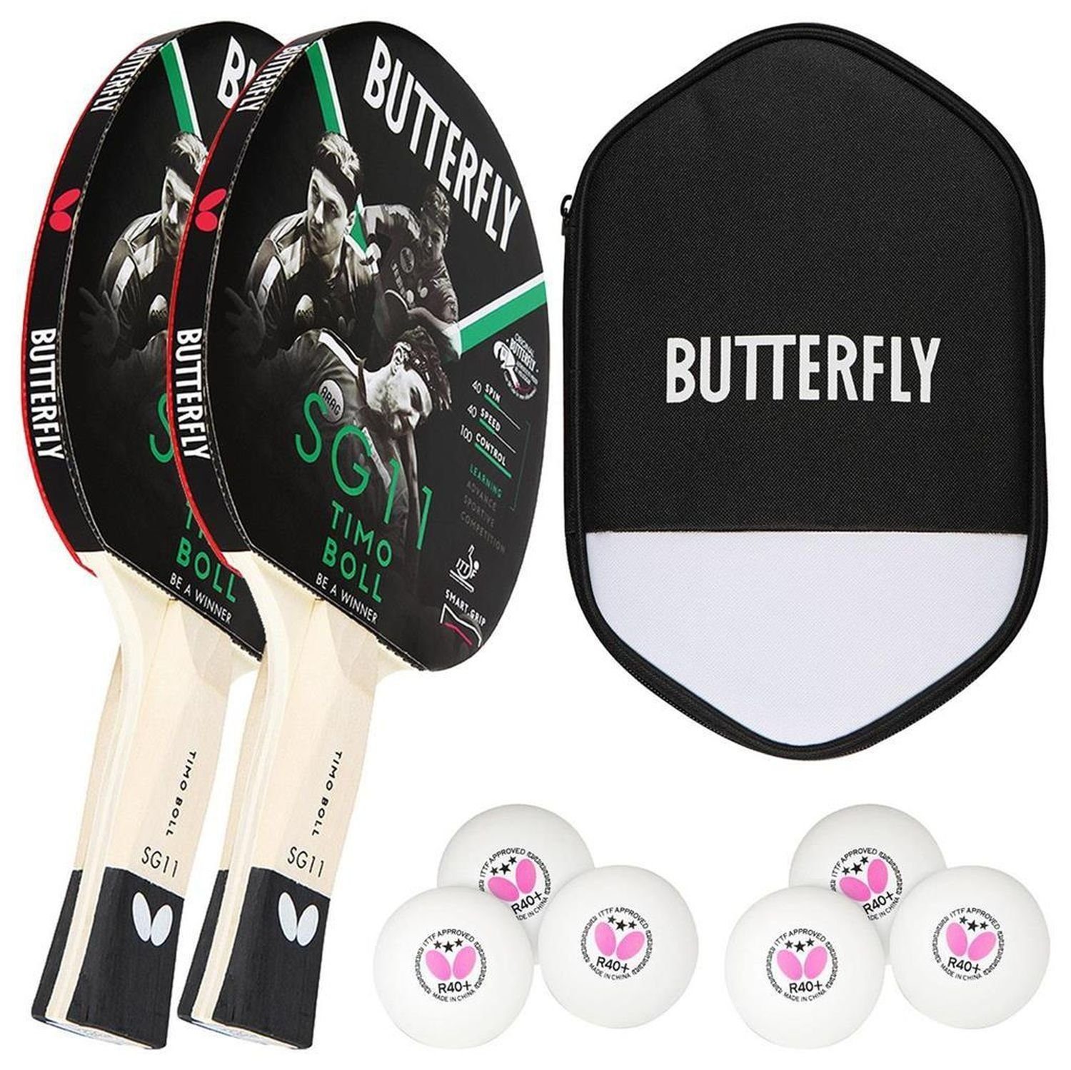 Tischtennisschläger 2x Timo Boll SG11 + Cell Case 2 + Bälle
