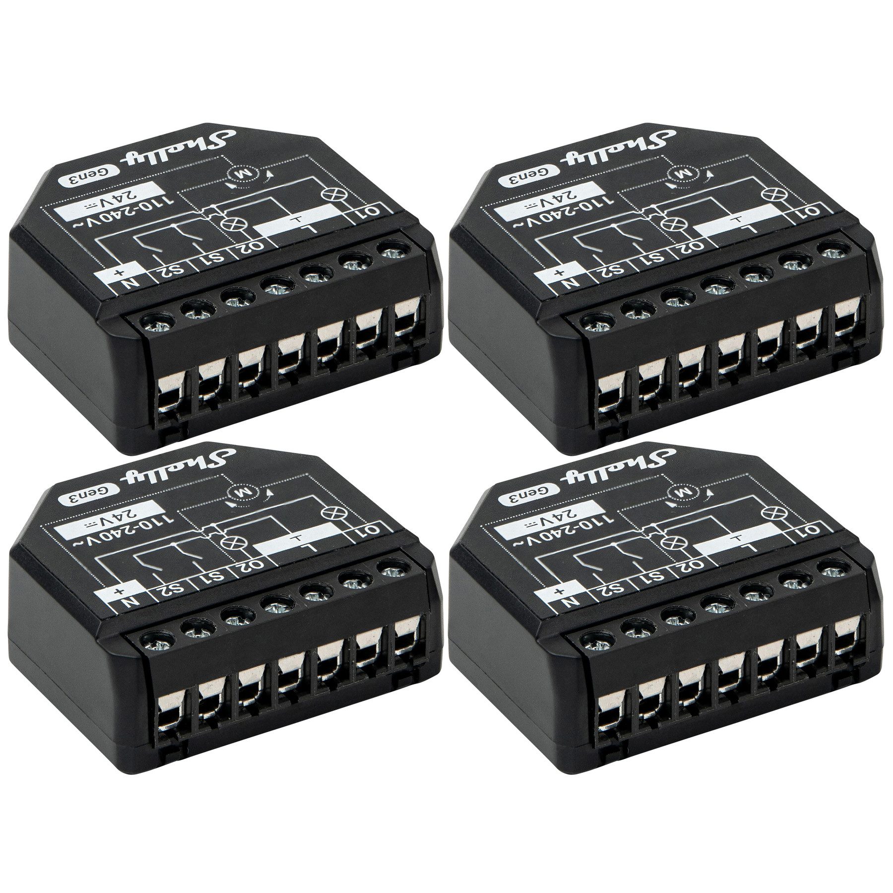Shelly SHELLY WLAN-Schaltaktor 2PM Gen3, 2 Kanal, Bluetooth, 4 Stück Unterputzschalter
