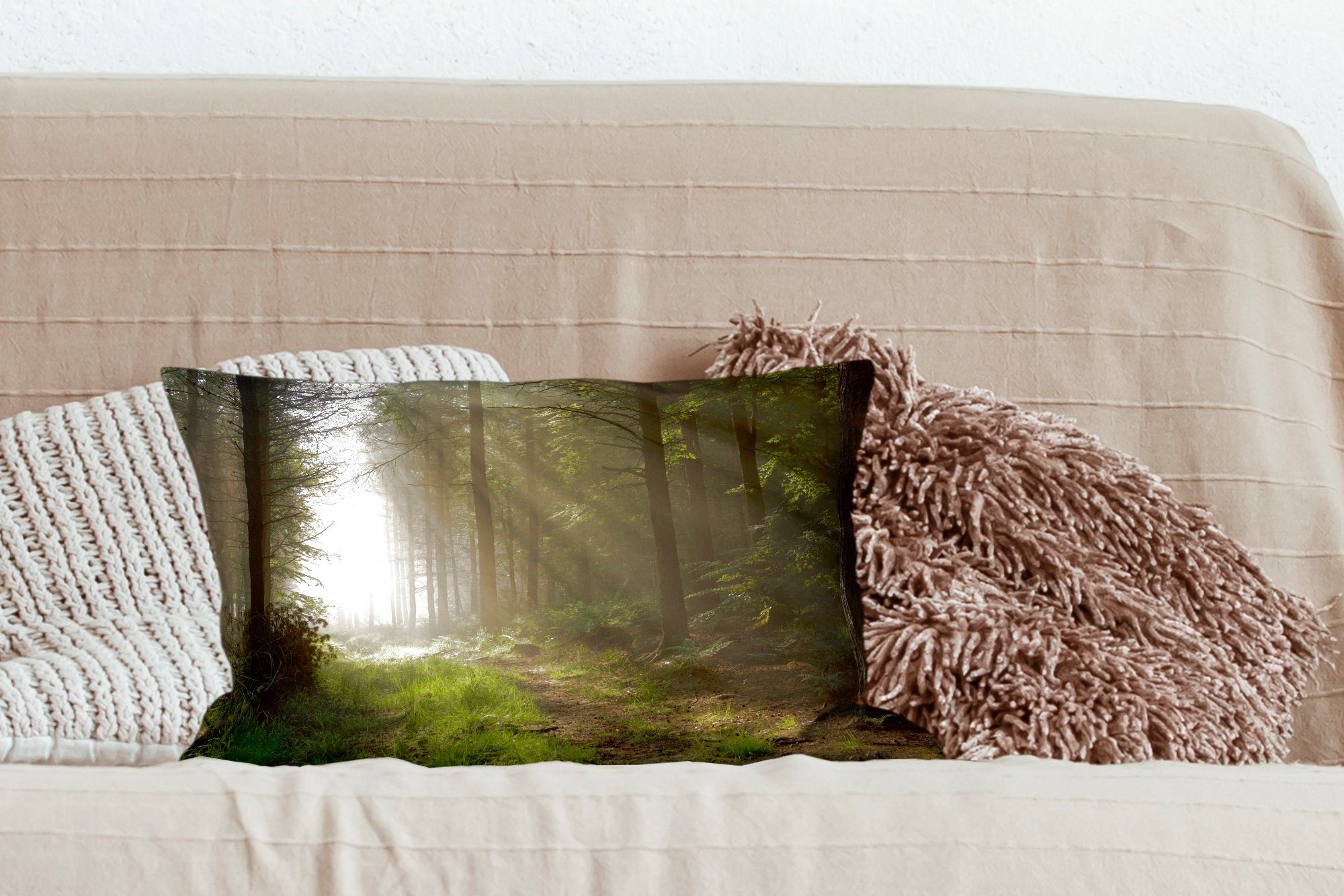 MuchoWow Dekokissen Wald - Baum Nebel, - Schlafzimmer Wohzimmer mit Dekoration, Füllung, Dekokissen Zierkissen