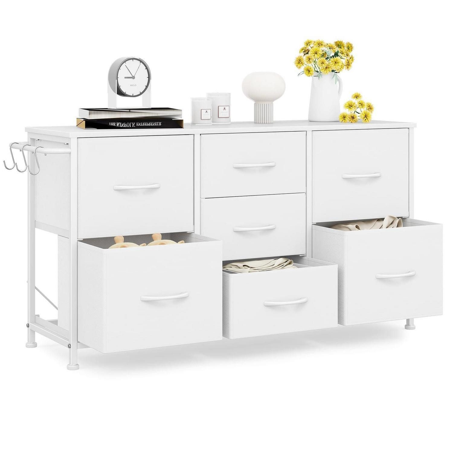 LuxusKollektion Kommode Kommode Stoffschubladen Industrial 7 Schubladen-100x30x55cm Weiß
