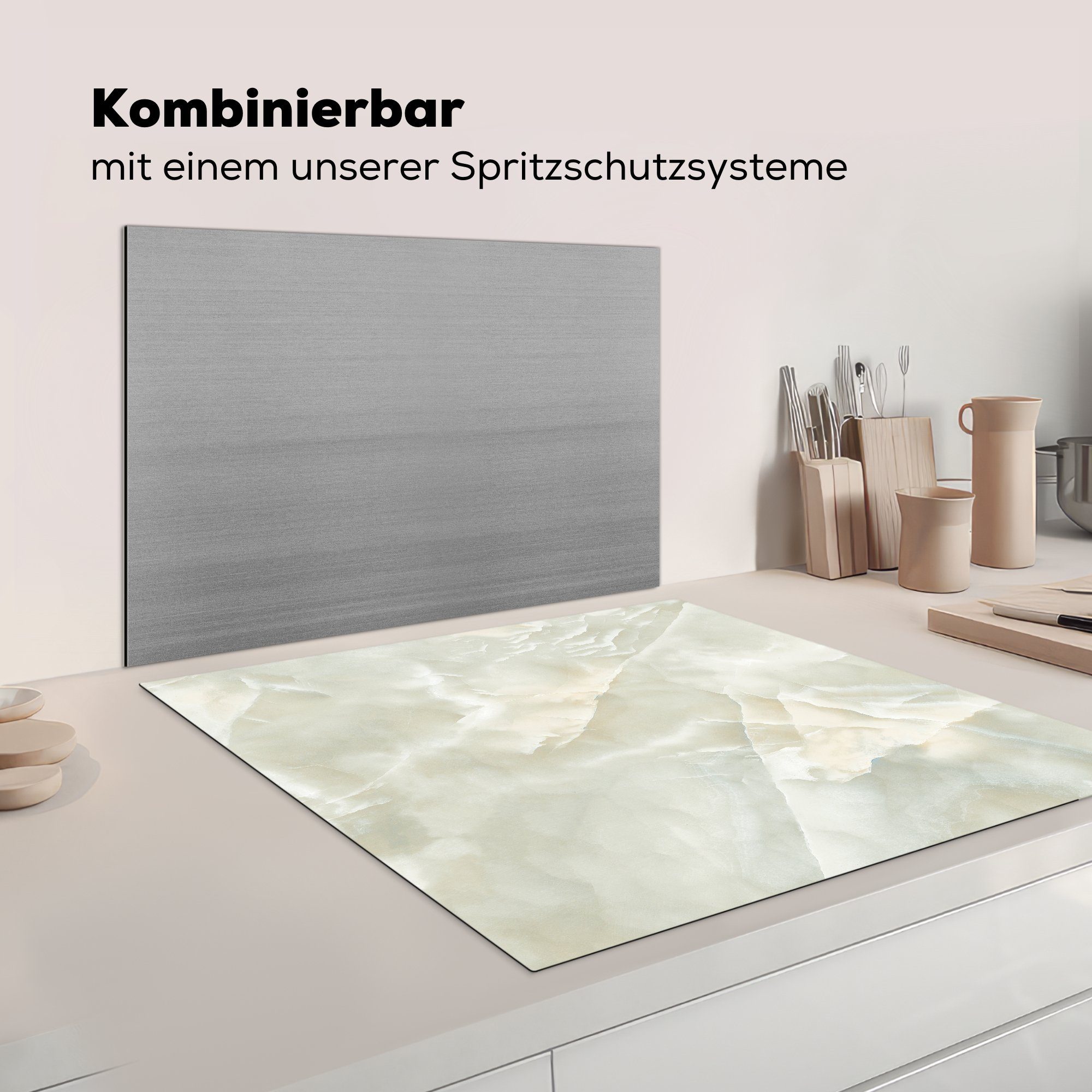 Marmor MuchoWow tlg), küche Weiß - Chic, cm, Herdblende-/Abdeckplatte Vinyl, Ceranfeldabdeckung, (1 Arbeitsplatte für - 78x78