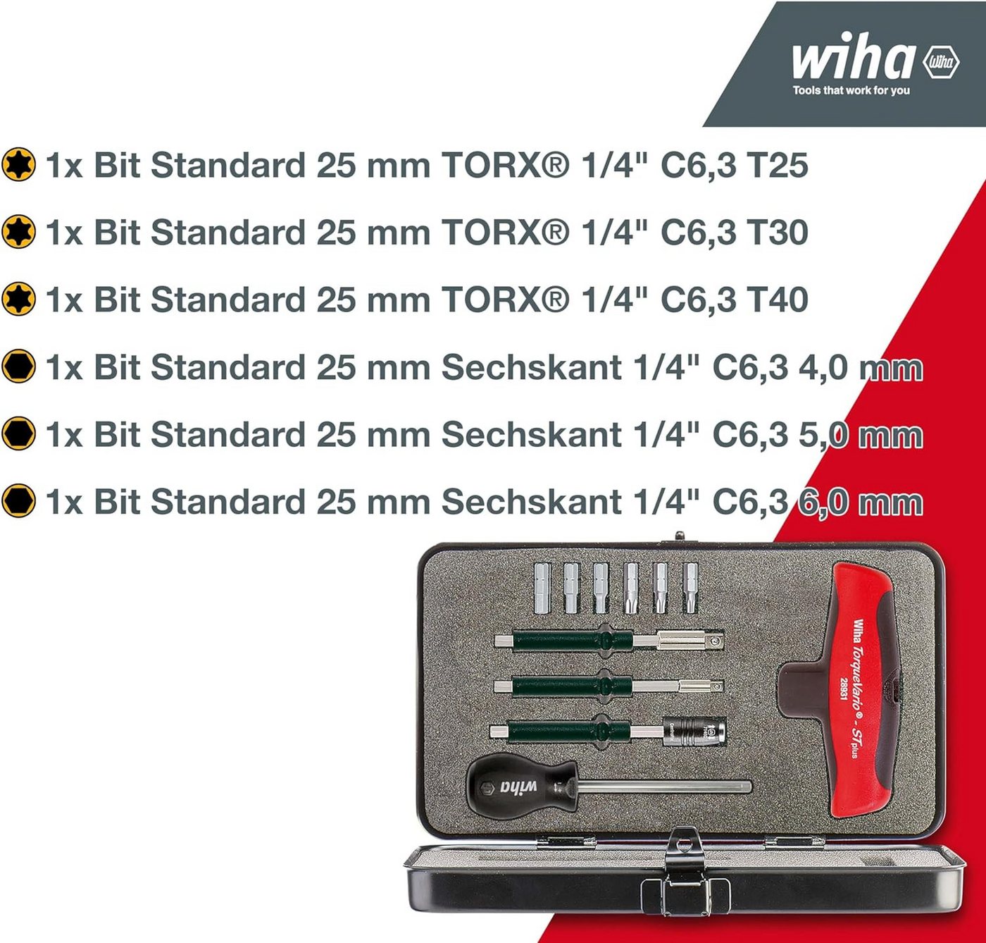 Thumbnail - Wiha Schraubendreher TorqueVario-S (29234) - 12 tlg., Innensechskant, TORX - 5-14 Nm