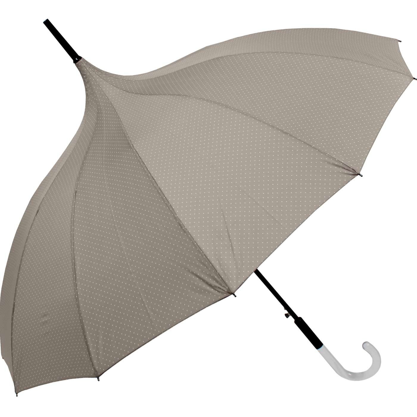 Punkten auffällig Langregenschirm beige mit doppler® elegante geformter Pagodenform Auf-Automatik, dezenten Damenschirm mit