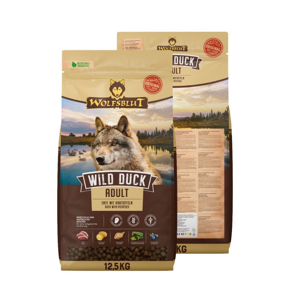 Wolfsblut Wild Duck Adult - getreidefreies Trockenfutter mit Ente & Kartoffel, Trockenfutter für: Hunde
