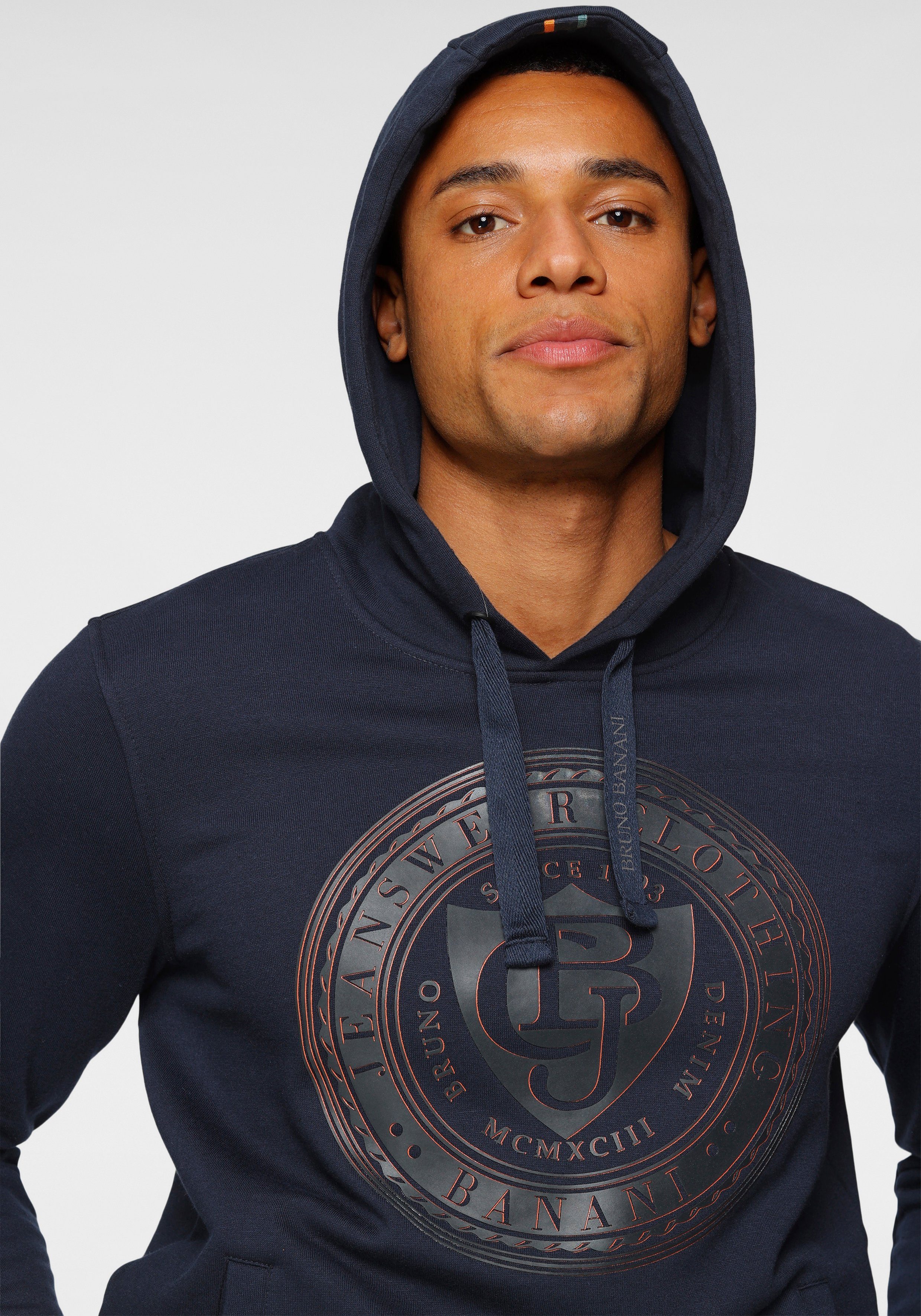 Bruno Banani Kapuzensweatshirt Langarm, schmale Passform, bedruckte Optik