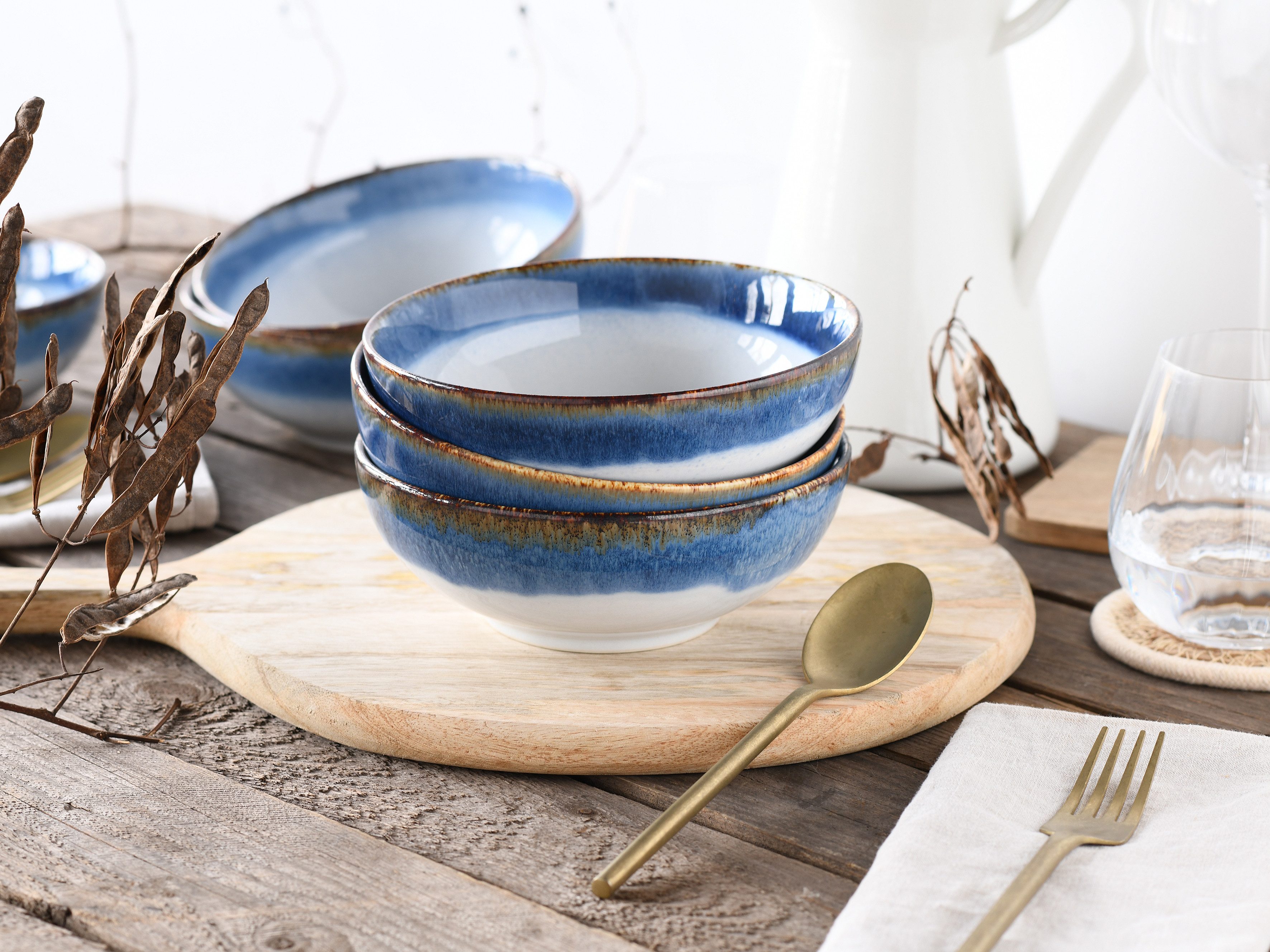 CreaTable Schale Cascade, Smoothie Bowl, Ø 16,5 cm 6-tlg, Steinzeug, (Set, 6-tlg), Rekativglasur, Healthy Food