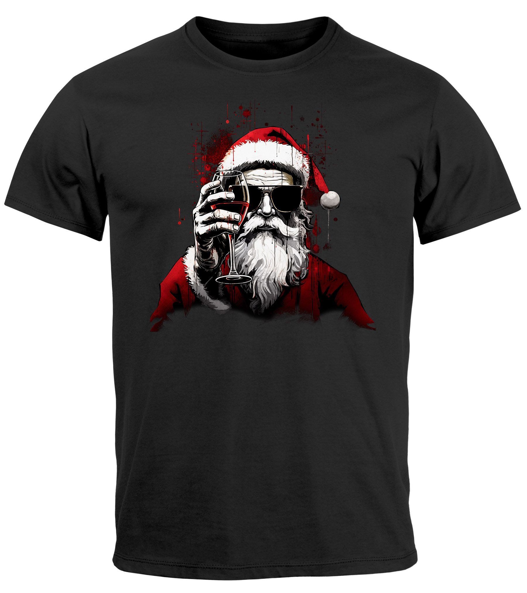 Print-Shirt Herren T-Shirt Weihnachten Weihnachtsmann Alkohol Wein Ugly XMAS