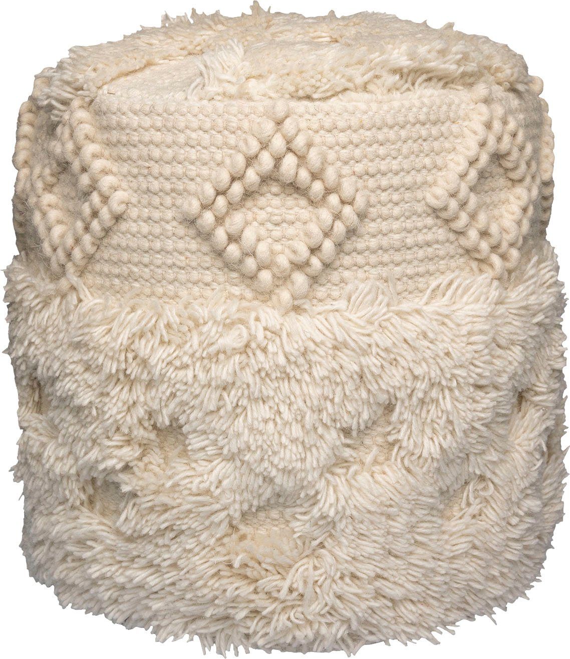 Kayoom Pouf Bohist 125 35cm x 35cm, Strukturen mit Fransen und Quasten (1-St), handgefertigt, Unikat, sehr gut kombinierbar, vielfältig im Einsatz