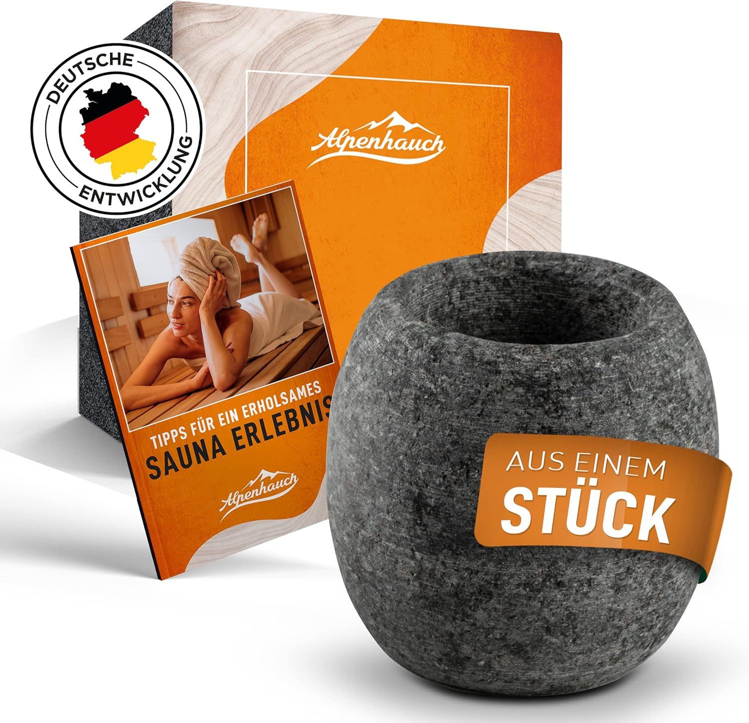 Alpenhauch Sauna-Aufgussset - Aromaschale [5x5 cm] aus Speckstein - handgefertigt, hitzebeständig (1-tlg) Massiver Speckstein, intensiver Dufer, für Mentholkristalle & Saunaöle