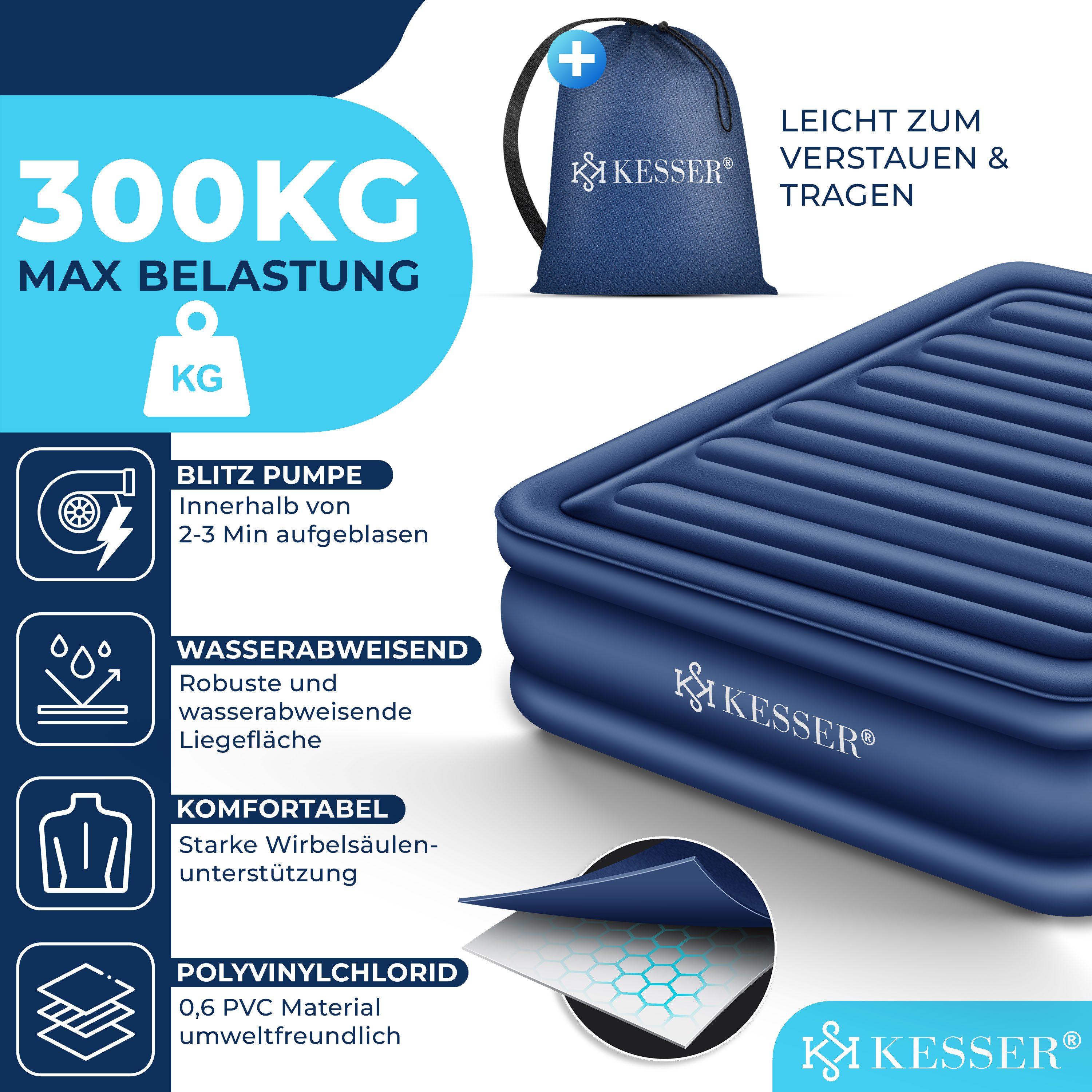 KESSER Luftbett, Aufblasbare Matratze Luftbett eingebauter elektrischer Pumpe