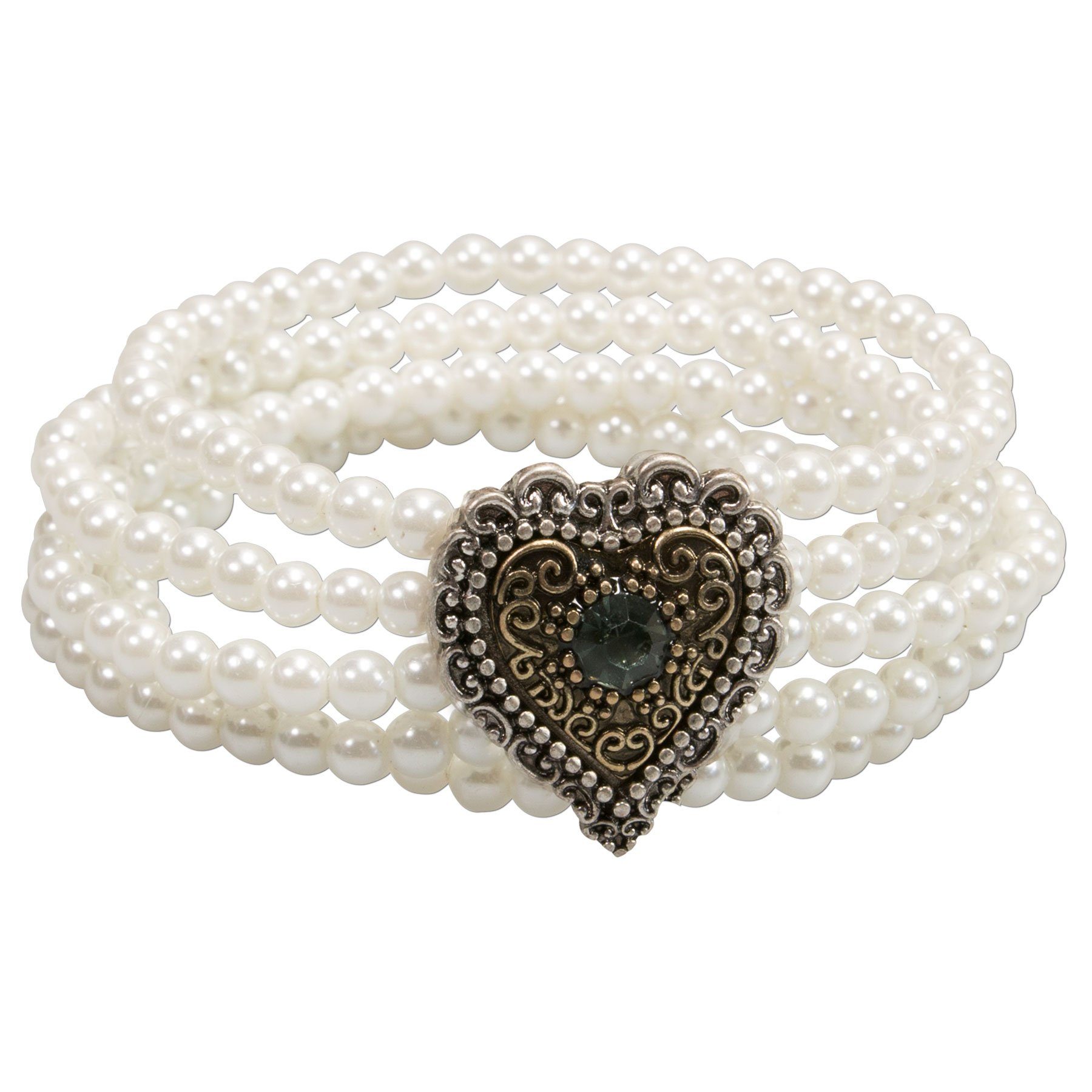 Alpenflüstern Ketten-Set Trachtenschmuck-Set Perlen-Trachtenkette und Trachten-Armband Margarethe (creme-weiß), - Damen-Trachten-Schmuck mit Trachten-Herz, Trac – Bild 4 von 4