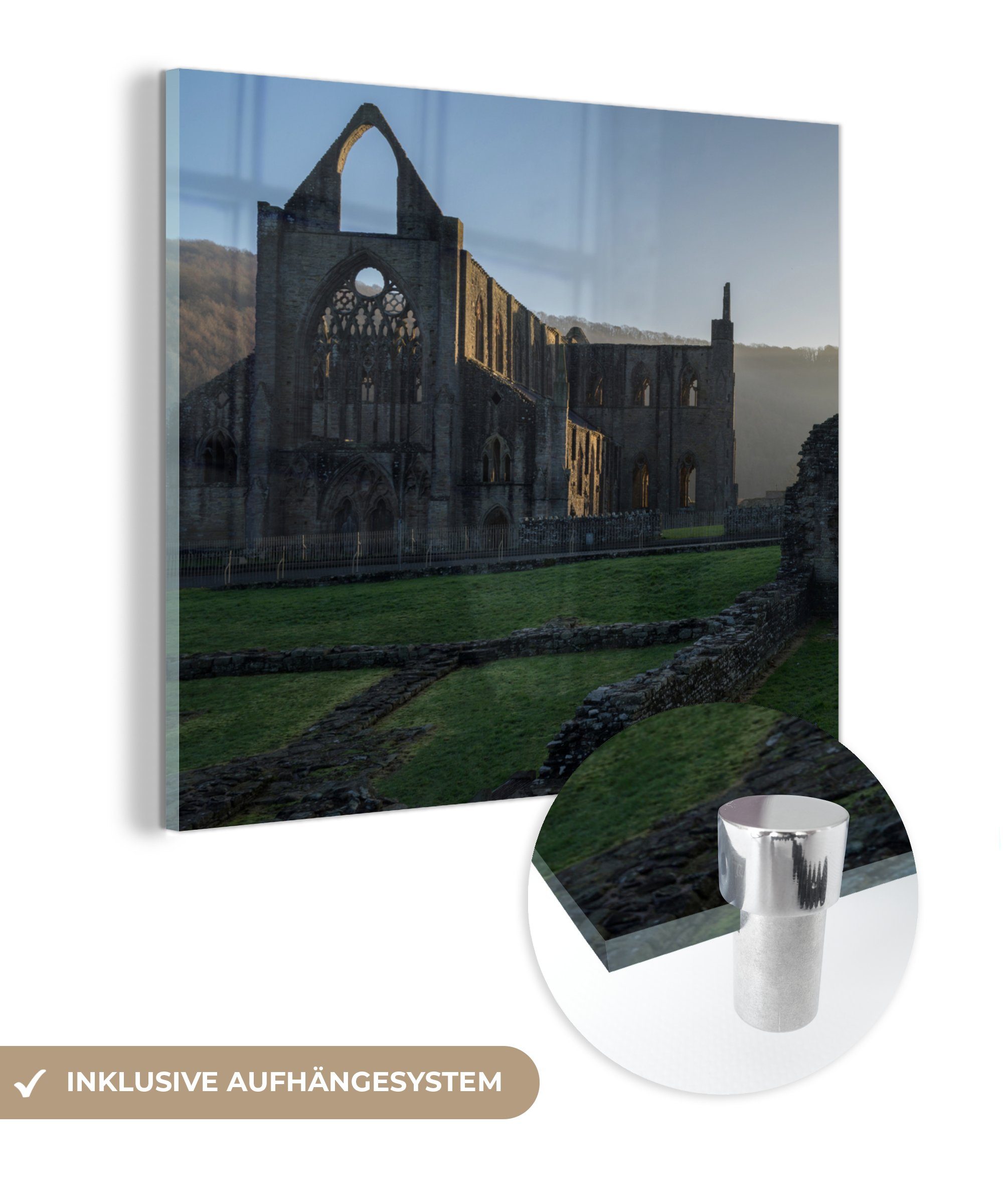 MuchoWow Acrylglasbild Sonnenaufgang in Tintern Abbey in Wales, (1 St), Glasbilder - Bilder auf Glas Wandbild - Foto auf Glas - Wanddekoration