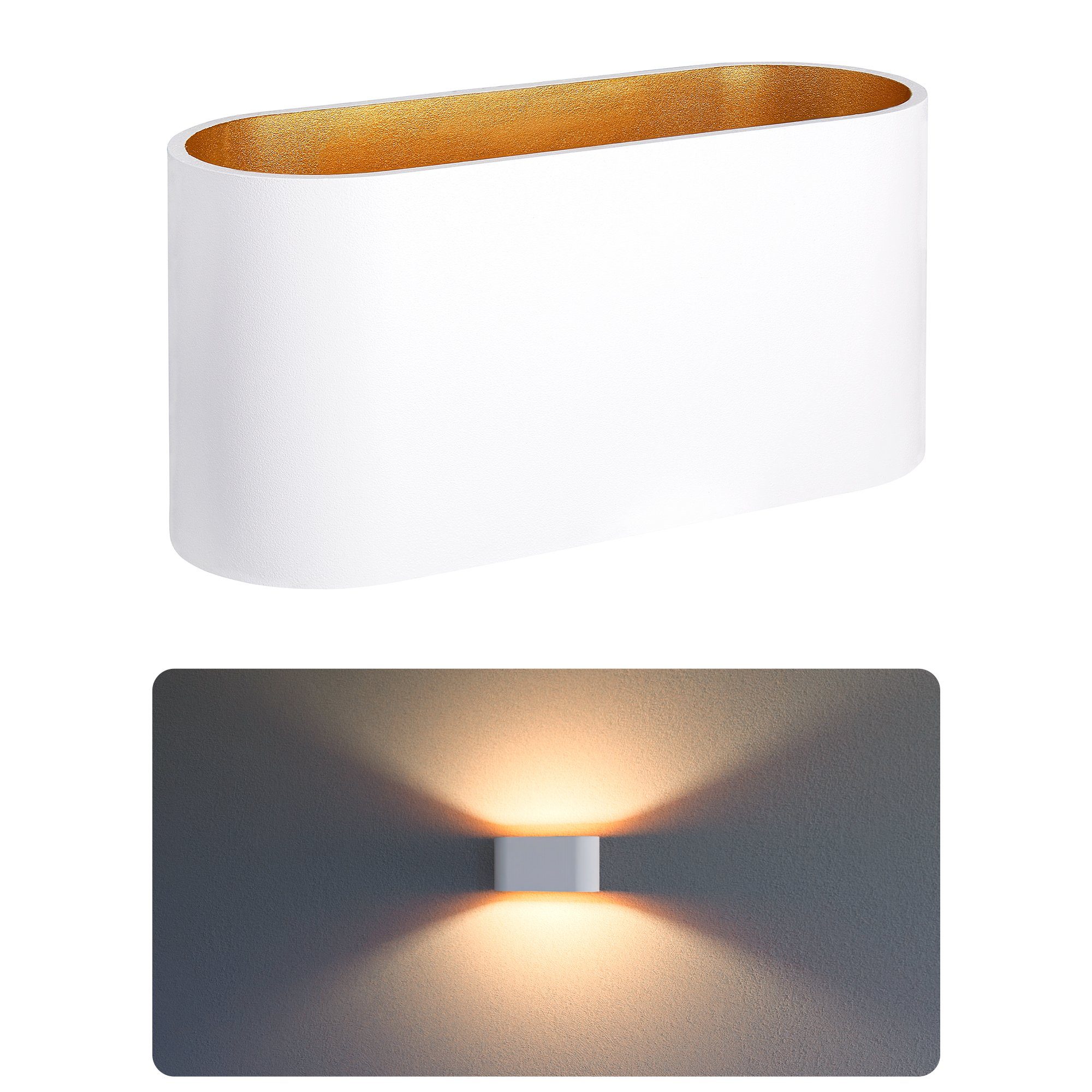 SSC-LUXon LED Wandleuchte JOBERO Wandlampe weiß gold Up & Down mit G9 LED warmweiß 2W, Warmweiß | Wandleuchten