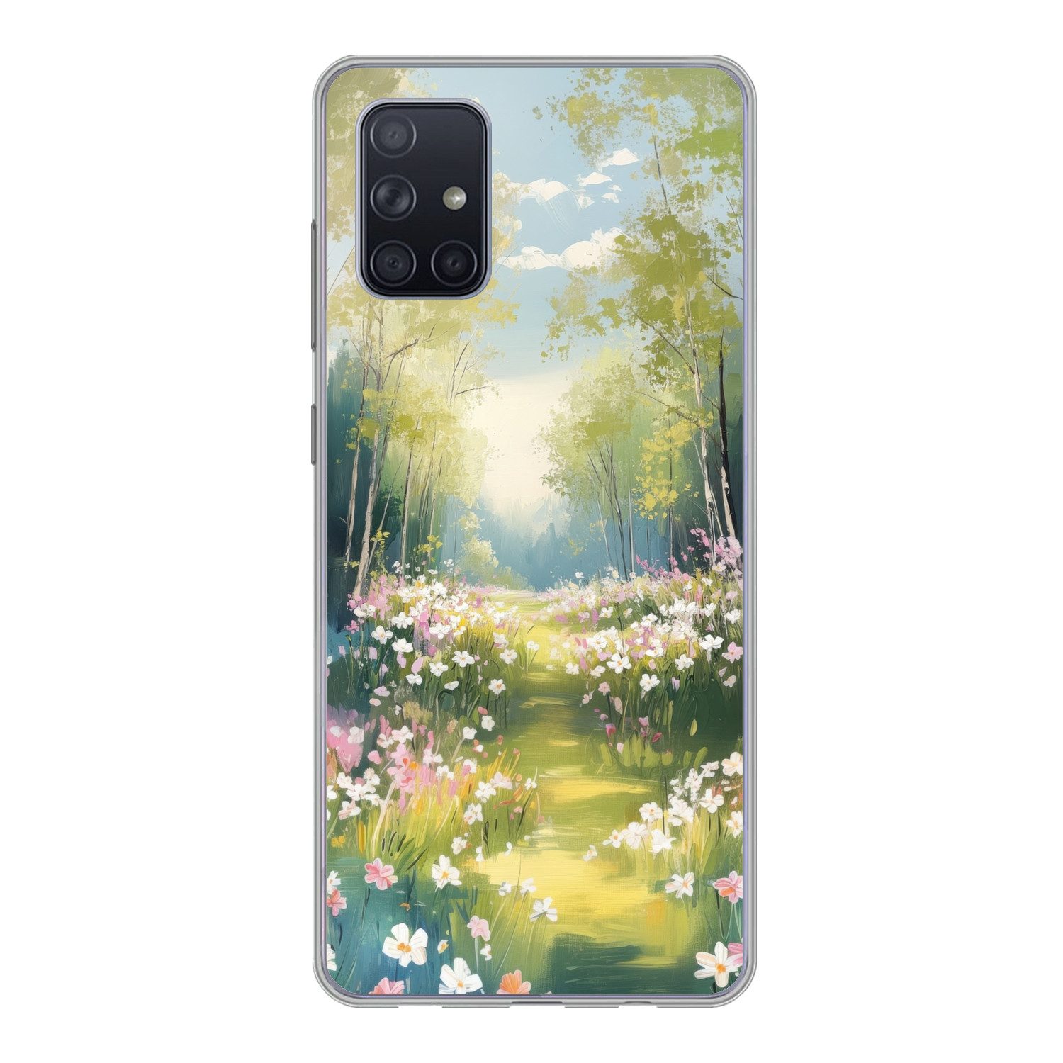 MuchoWow Handyhülle für Samsung Galaxy A51 Wald - Malerei - Farbenfroh, Smartphone-Bumper, Print, Handy Schutzhülle Dünn