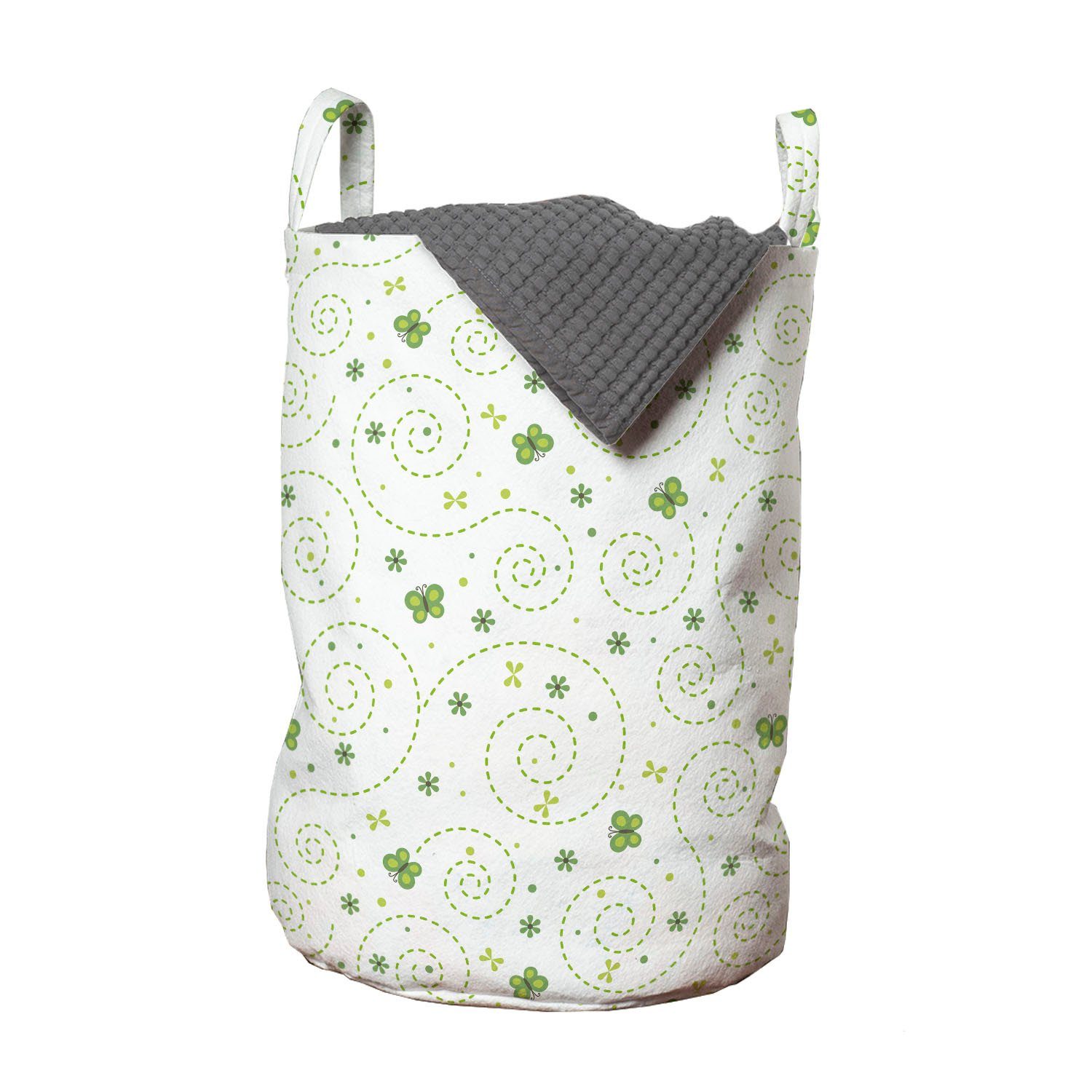 Abakuhaus Wäschesäckchen Wäschekorb mit Griffen Kordelzugverschluss für Waschsalons, Schmetterling Blumen Frühlings Erwachen
