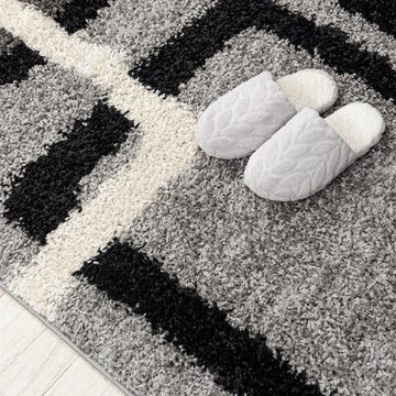 Hochflor-Teppich Hochflor Shaggy Teppich für Wohnzimmer - Höhe 30 mm Grau, Mazovia, 60 x 100 cm, Pflegeleicht, Geometrische, Langflor, Rechteckig, Weich