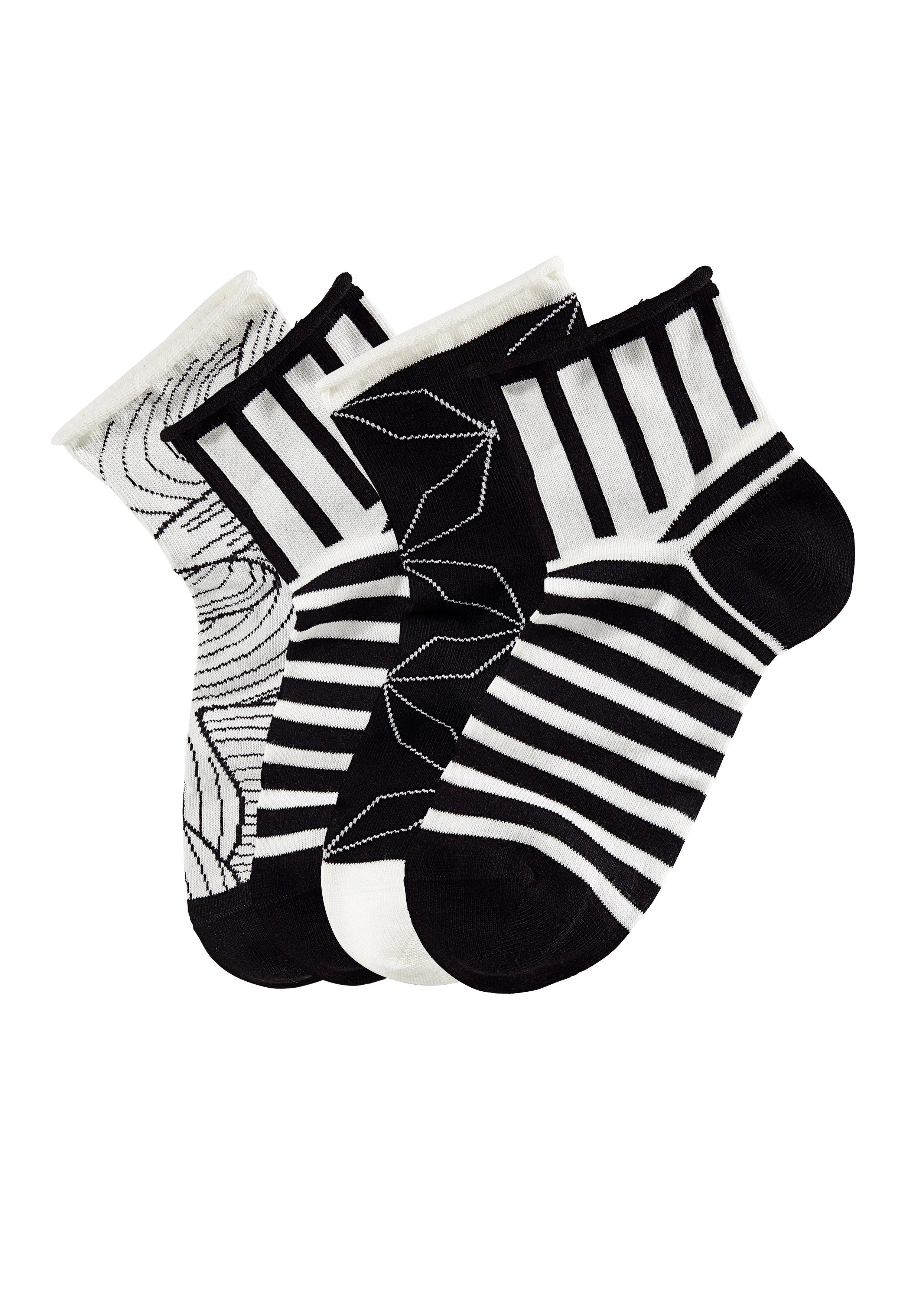 H.I.S Kurzsocken Damen Socken, schwarz weiß gemustert, kurze Form (Packung, 4-Paar, 35-38, 39-42) in unterschiedlichen Designs