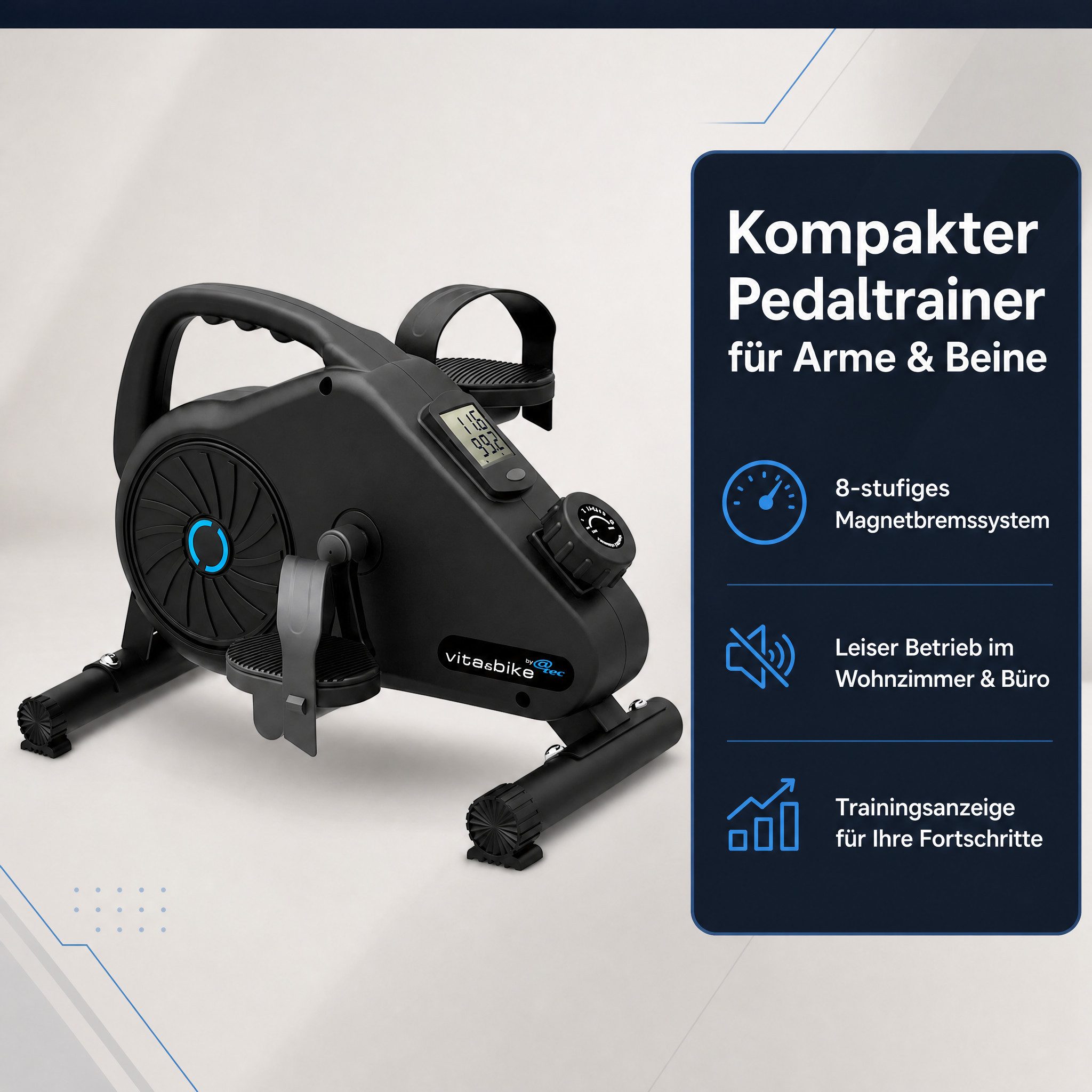@tec Heimtrainer Vita & Bike Mini Heimtrainer, Fitness Trainer mit 8-stufigen Magnetwiderstand für Armen und Beinen