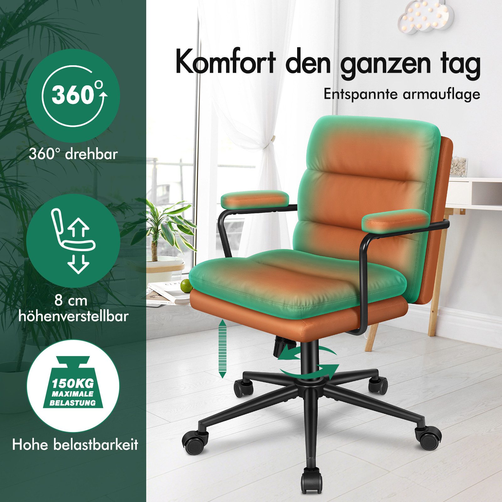 ALFORDSON Bürostuhl ergonomisch mit Lendenstütze, Chenille-Gewebe, Computerstuhl (1 St), Roll-Schwenk-Exekutiv-Armlehnenstuhl, Bequemer Schminkstuhl – Bild 5 von 5