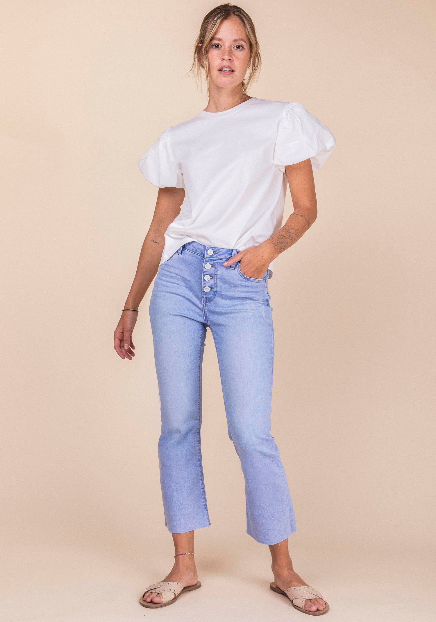 Damen Jeans BLUE FIRE Ankle-Jeans EMMA mit leicht ausgefranster Kante am Beinabschluss