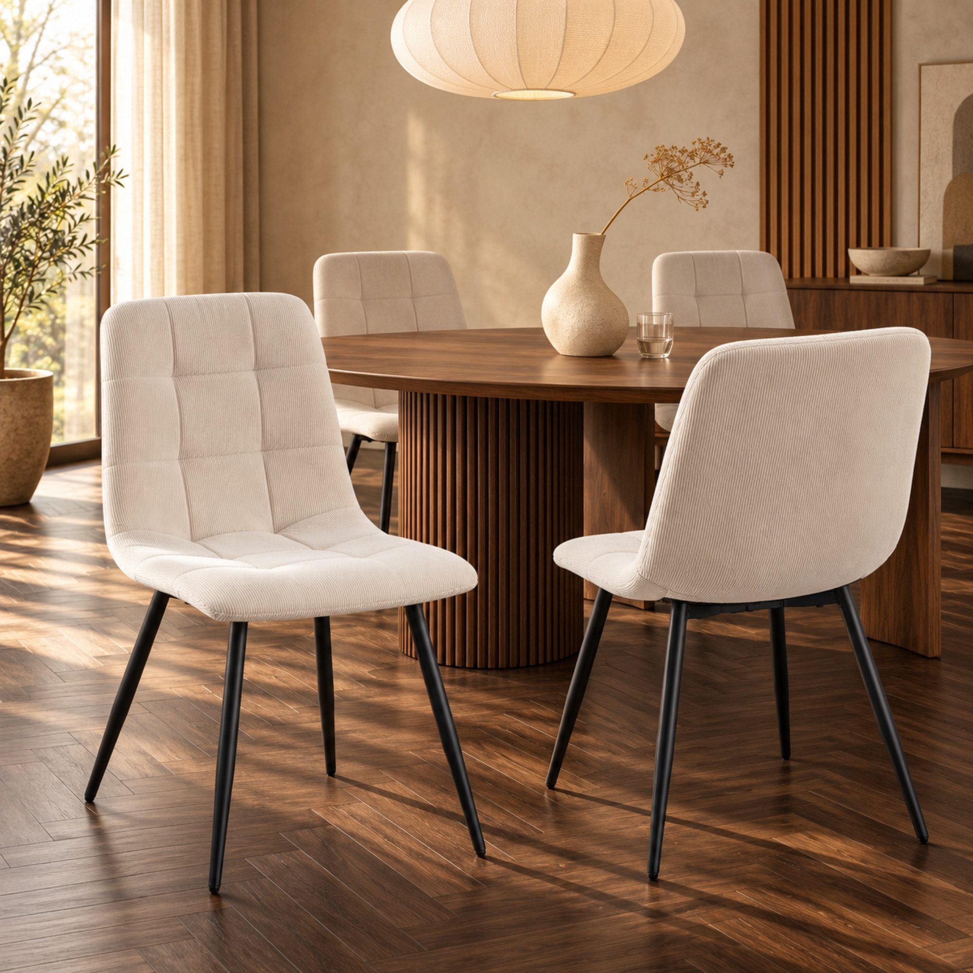 Albatros International Esszimmerstuhl Esszimmer Stühle 4 er Set BORA, Stuhl Stühle Esszimmerstühle, Küche (4er Set, Beige, Cord Bezug), Küchenstuhl Küchenstühle Essstühle für den Esstisch Ess Stühle