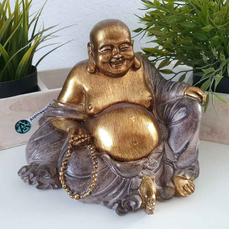 Aspinaworld Buddhafigur Sitzende Buddha Figur mit dickem Bauch 17 cm