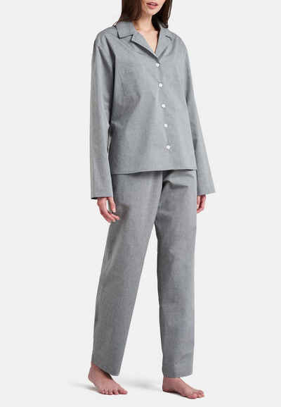 seidensticker Schlafanzug »Chambray« (1 tlg) Pyjama lang - Oberteil mit durchgehender Knopfleiste, Softbund und praktische, dezenten Seitentaschen, Leichtes hautfreundliches Material