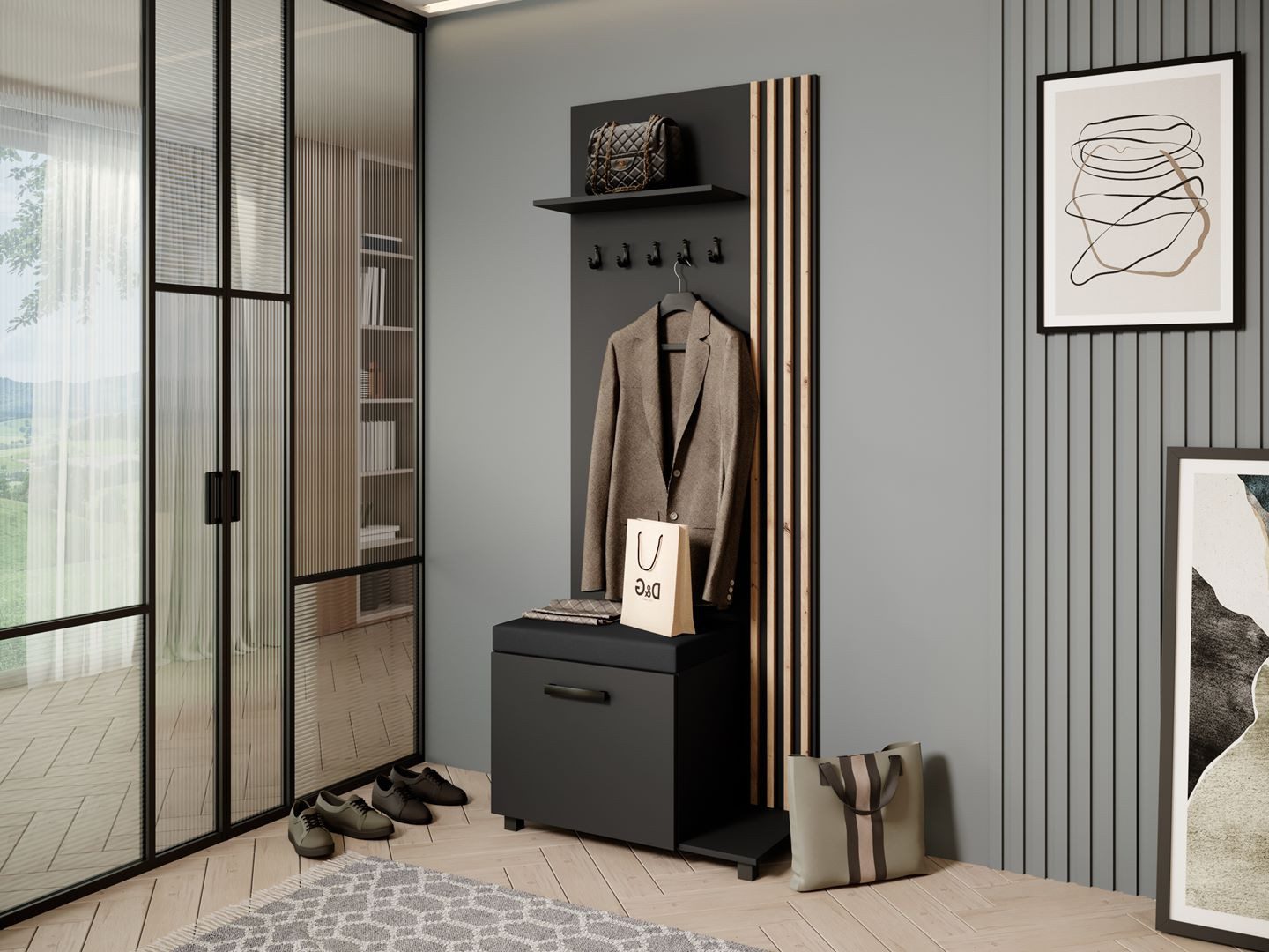 Beautysofa Garderobenschrank Garderobenschrank mit Aufhängern LIVIA (Mit el günstig online kaufen