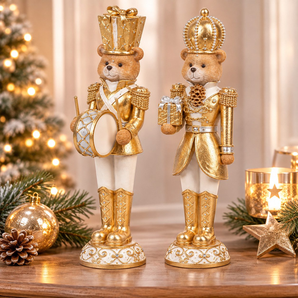 MF Weihnachtsfigur Dekofiguren Weihnachtsbären 2er Set gold 25,5 cm (1 St)