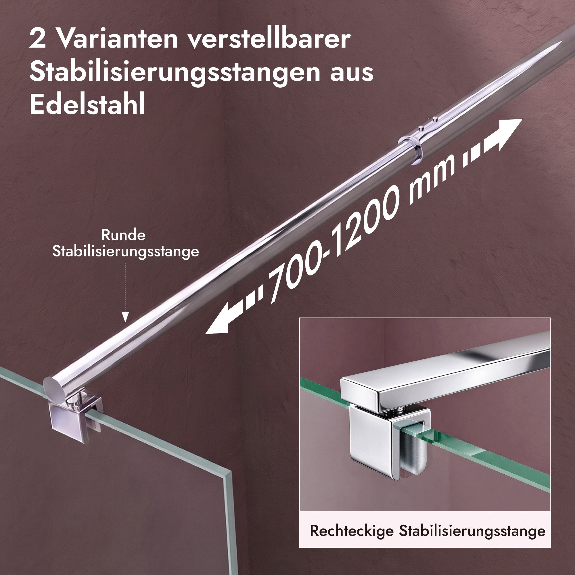 doporro Walk-in-Dusche Duschabtrennung Duschwand 8/10mm ESG NANO Profil verstellbar H:200cm, Einscheibensicherheitsglas, Hochwertige Aluminiumprofile, links ode – Bild 4 von 5