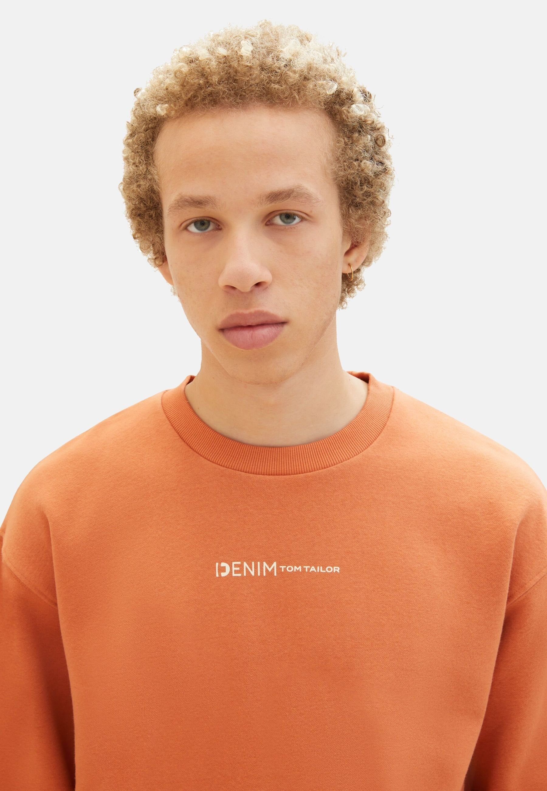 mit Sweatshirt Kapuze ohne TOM TAILOR TOM Sweatshirt TAILOR orange kleinem (1-tlg) Denim Pullover