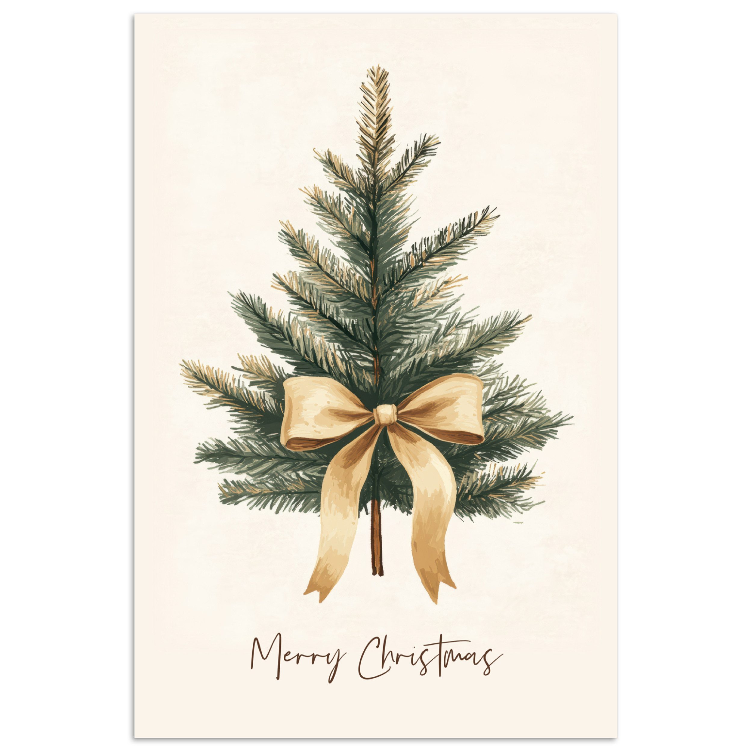 MuchoWow Poster Weihnachtsbaum - Weihnachten - Frohe Weihnachten - Beige, (1 St), Poster ohne Rahmen, Wandbild, Wandposter, 20x30 cm