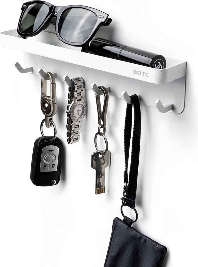 BOTC Schlüsselbrett Schlüsselbrett mit Ablage Metall Schlüsselbrett, (set, Wandorganizer mit 6 Haken Selbstklebend SchlüSsel Organizer), Schlüsselhalter-Schlüssel zum Aufhängen - 6 Haken - Edelstahl