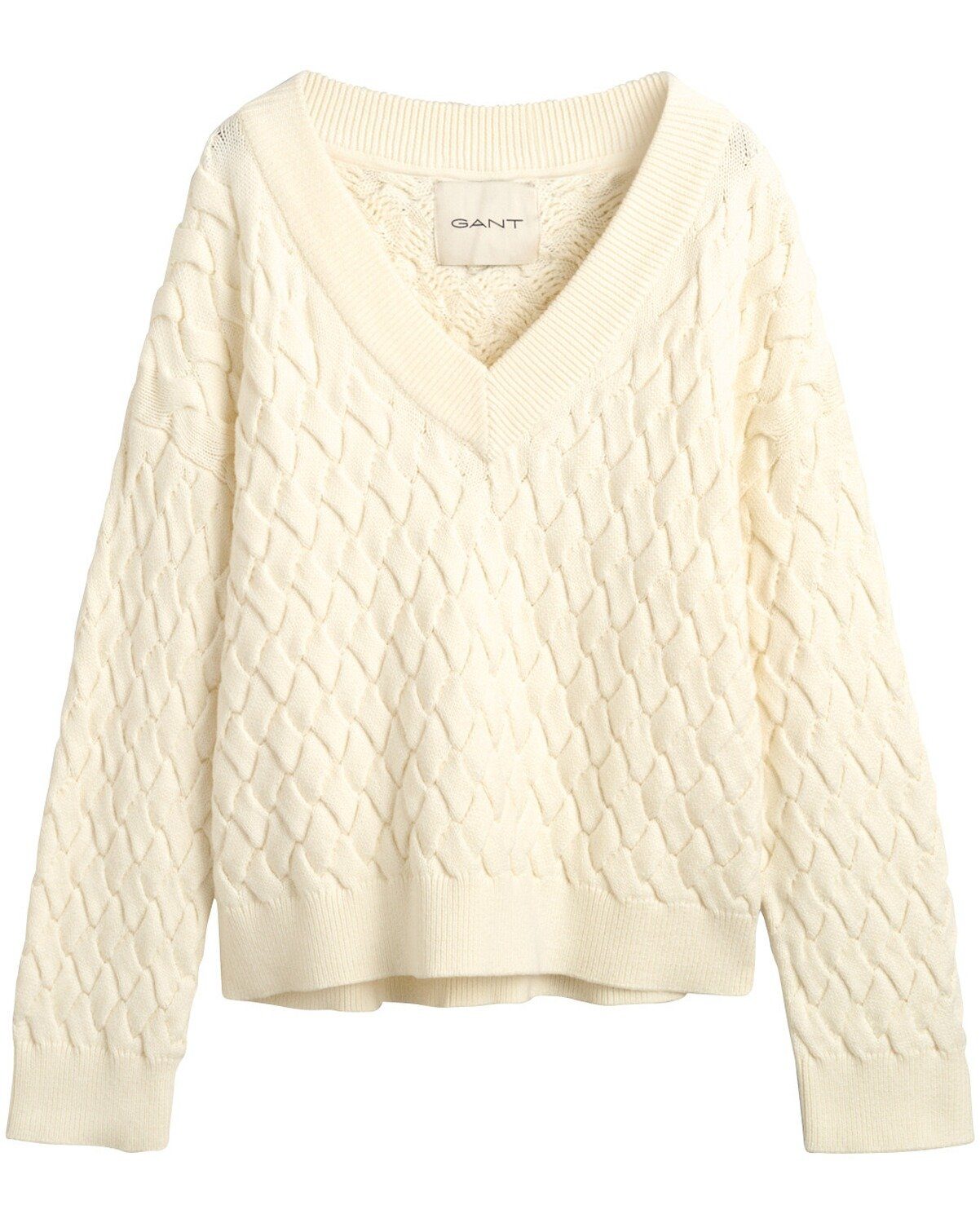 Gant V-Pullover Strickpullover Creme