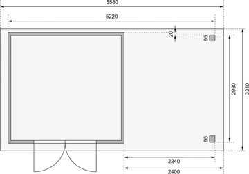 Karibu Gartenhaus Kerko 6, BxT: 558x331 cm, mit Anbaudach