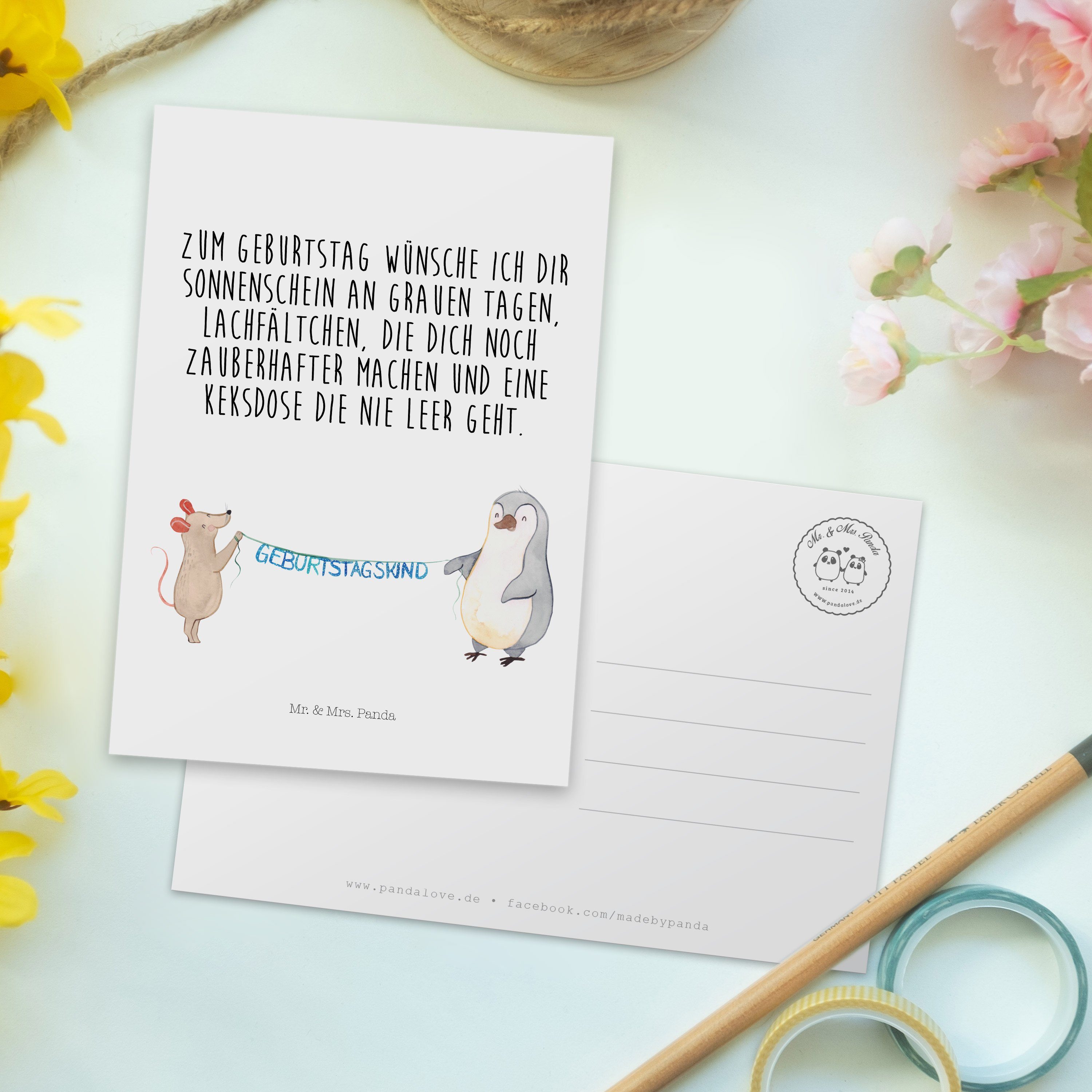 Geschenk, - Postkarte Maus Mrs. Pinguin Weiß Happy - Geburtstag Mr. Panda Birthday, & Geschenkka