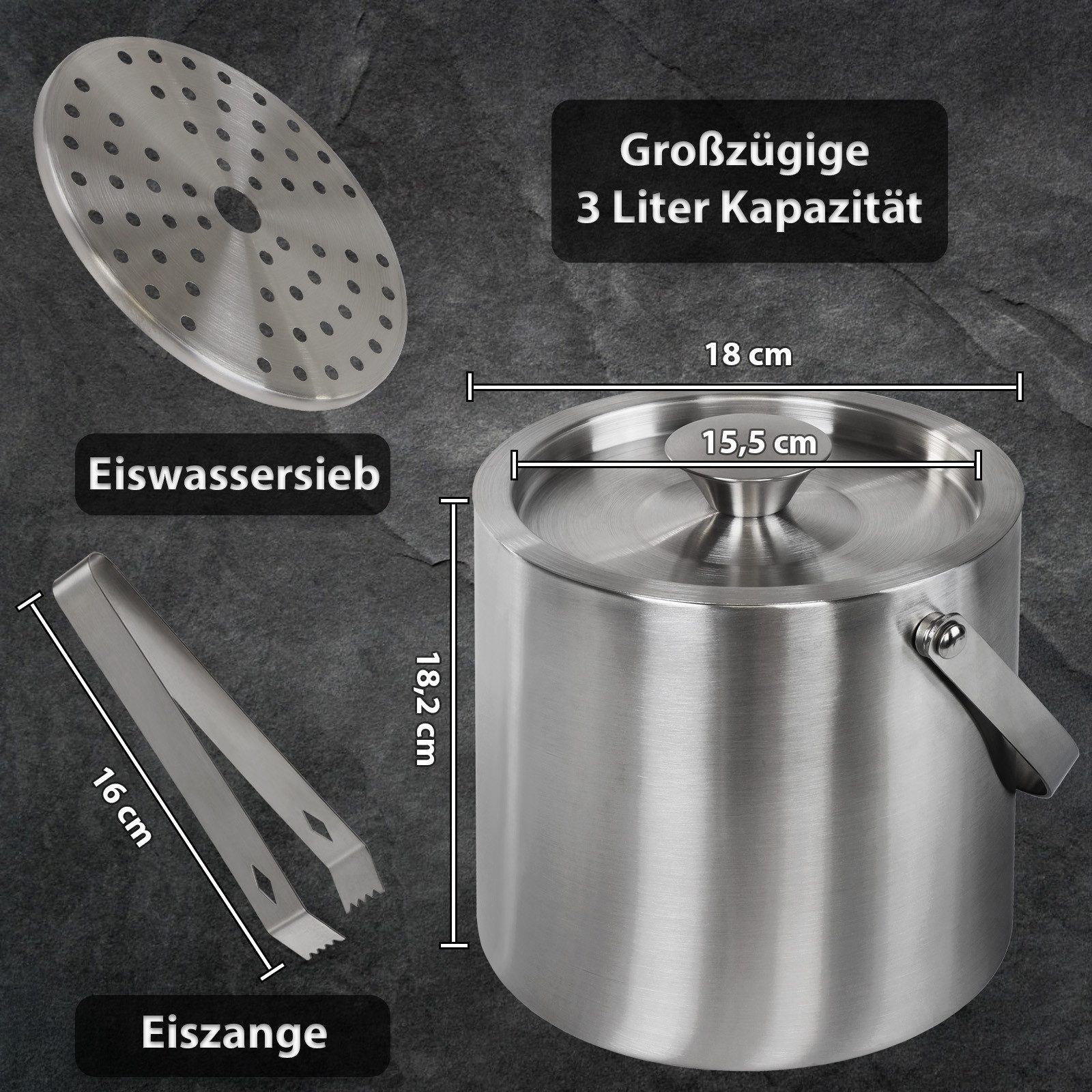 Montafox Eiswürfelbehälter Montafox Edelstahl Eiswürfelbehälter 3 Liter