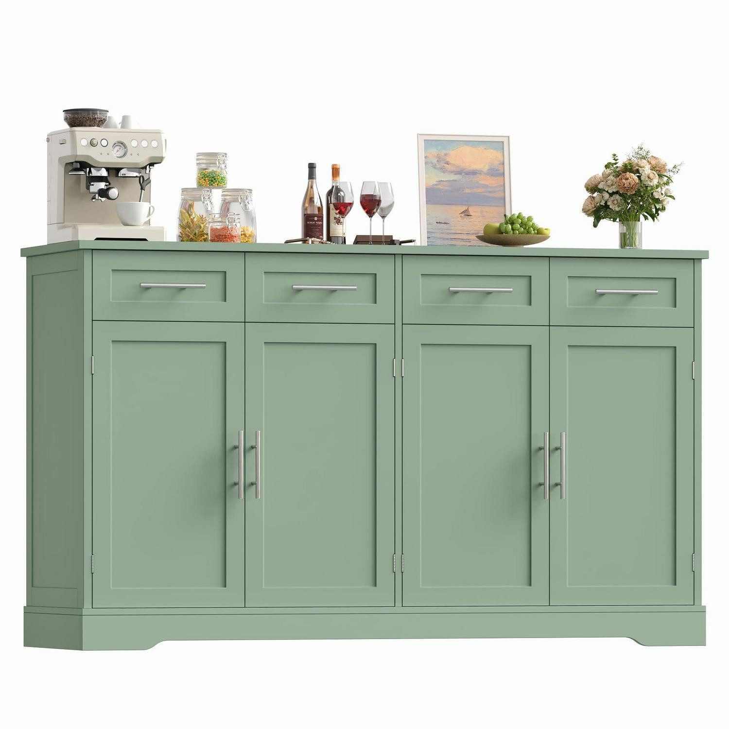 LuxusKollektion Anrichte Sideboard 150cm Kommode 4 Türen 4 Schubladen Arbeitsplatte Grün
