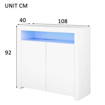 Fangqi Sideboard Konsole (Sideboards), Kommode, Aufbewahrungsschrank, TV-Schrank, mit LED-Leuchten, schaltbar 16 Farben, 4 Regale und viel Platz