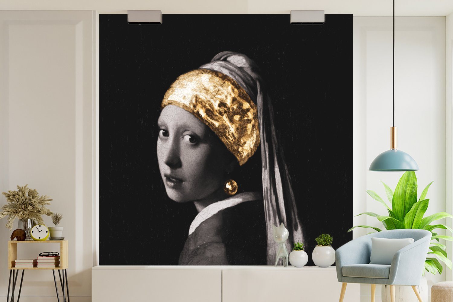 bedruckt, oder St), Vermeer mit Tapete Perlenohrring Schlafzimmer, Matt, Gold, für MuchoWow dem Wandtapete Fototapete (5 Mädchen Vinyl - Wohnzimmer Das -