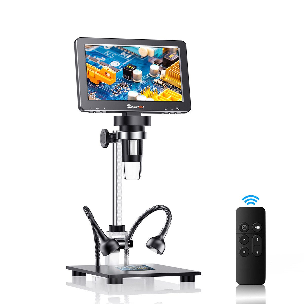 AUDEW 7 Zoll IPS 1200X 16MP Professionelles Lötmikroskop 1080P Digitalmikroskop (Mikroskop mit Reflektorabdeckung, Fernbedienung, 8 LED-Licht)