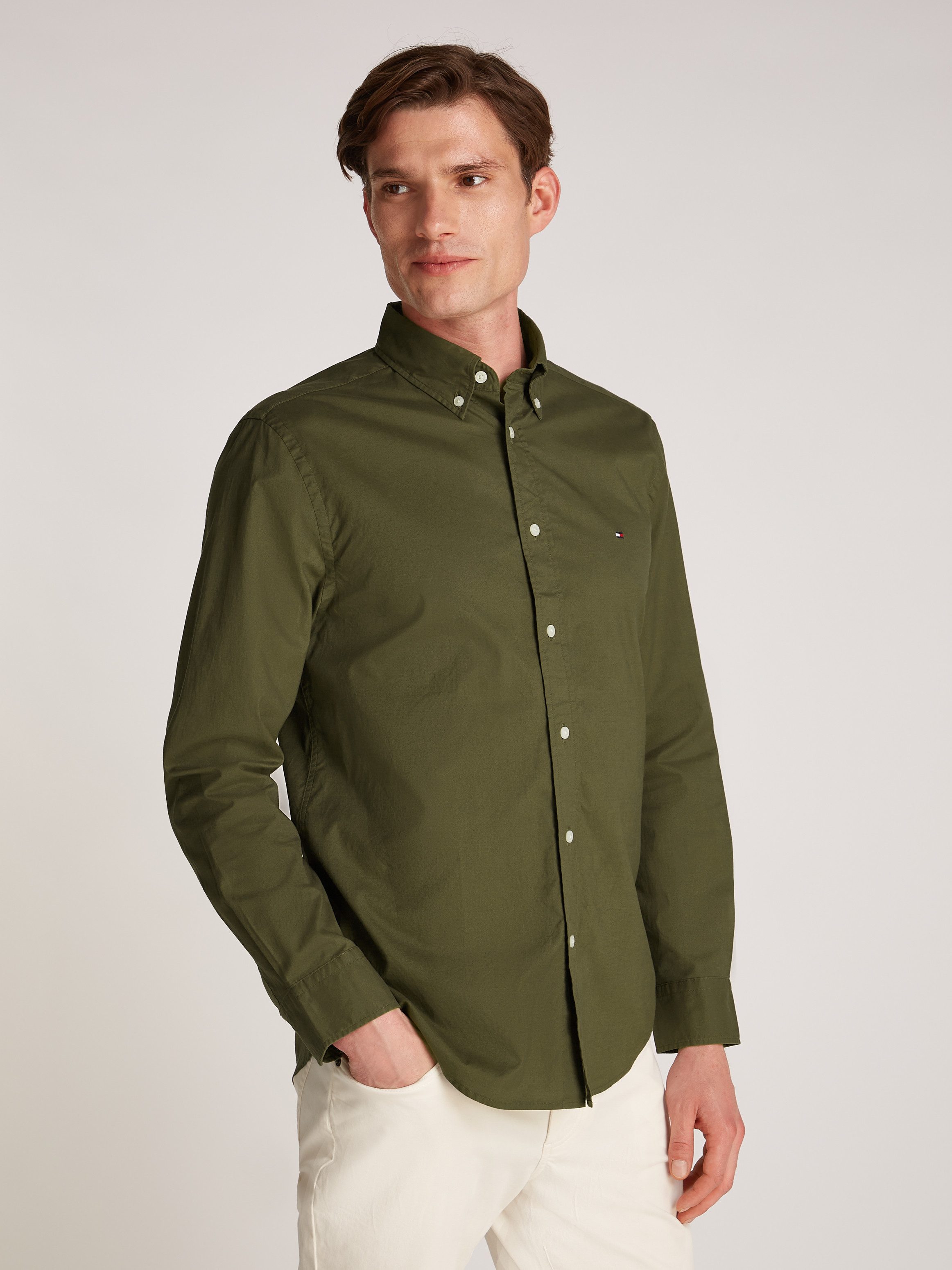 Tommy Hilfiger Businesshemd FLEX POPLIN SOLID Regular Fit SHIRT mit Button- günstig online kaufen