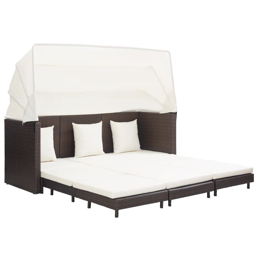 Kissen Loungebett Polyrattan,3-Personen, und Braun DOTMALL Cremeweiß einziehbarem Sonnendach, mit