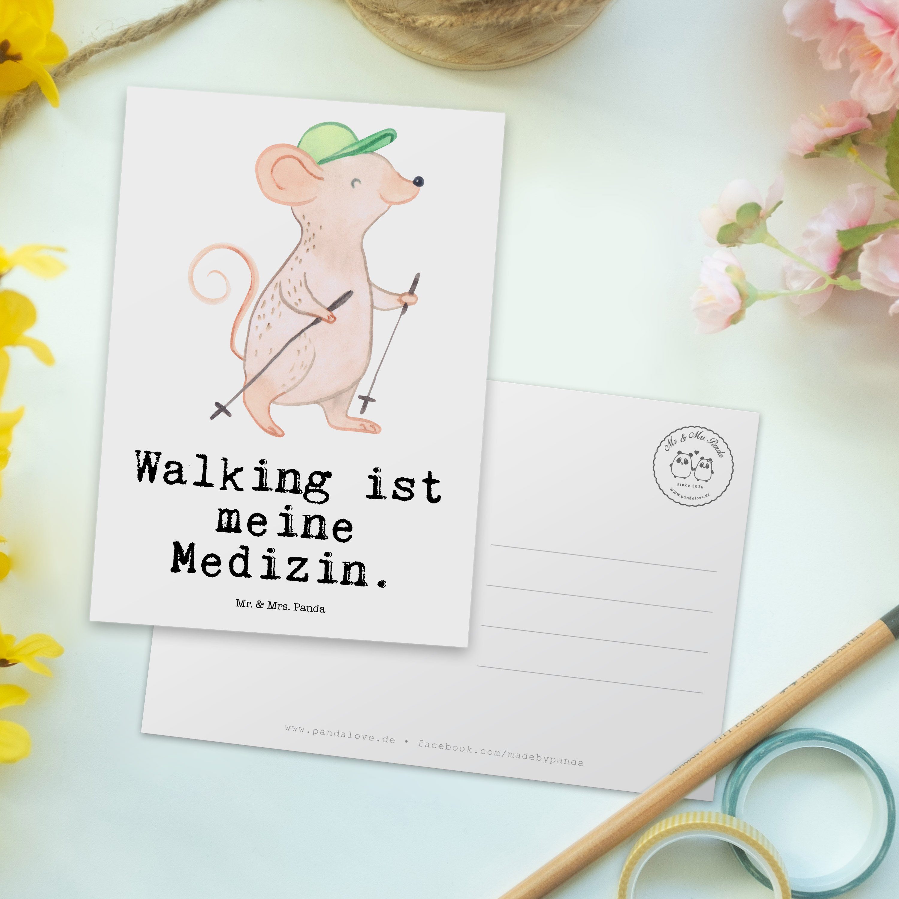 Einladung, - Geschenk, Mrs. - Dank Mr. Weiß Panda & Auszeichnung, Postkarte Maus Medizin Walking