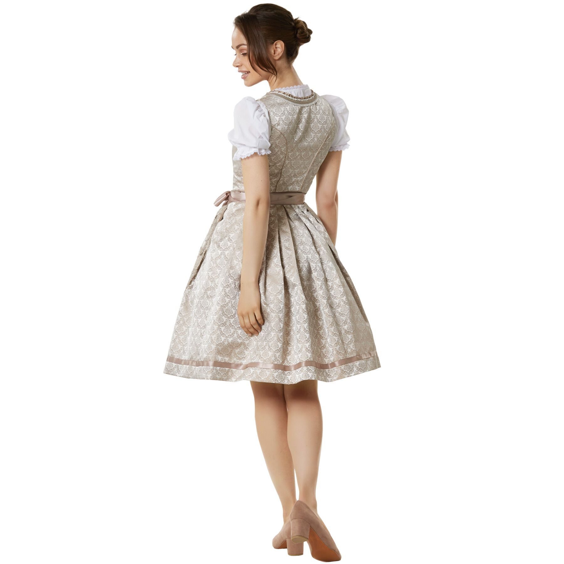 dressforfun Dirndl hochwertiges & elegantes Trachtenkleid Ella Champagner (Premium Midi-Dirndl, Gr. 42) Optimal für Oktoberfest, zünftige Feste und traditionelle Anlässe