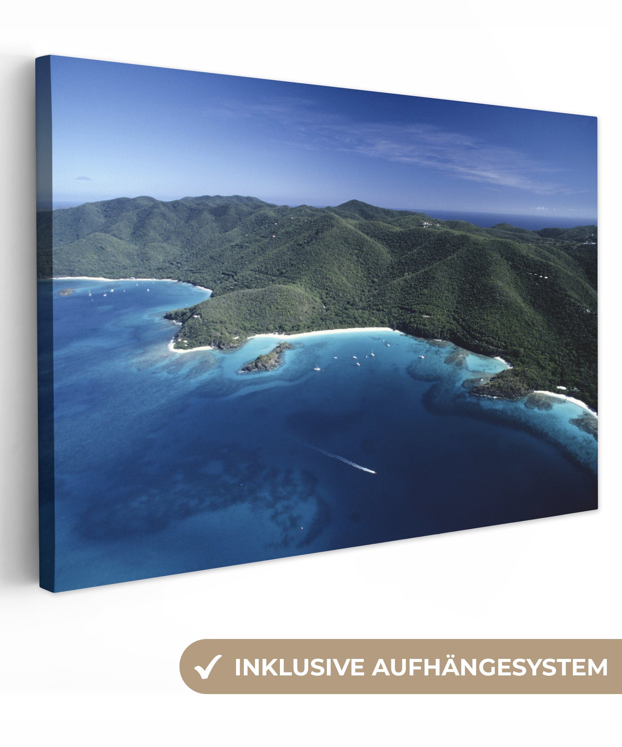 OneMillionCanvasses® Leinwandbild Karibische Inselküste Fotodruck, (1 St), Wandbild Leinwandbilder, Aufhängefertig, Wanddeko, 30x20 cm