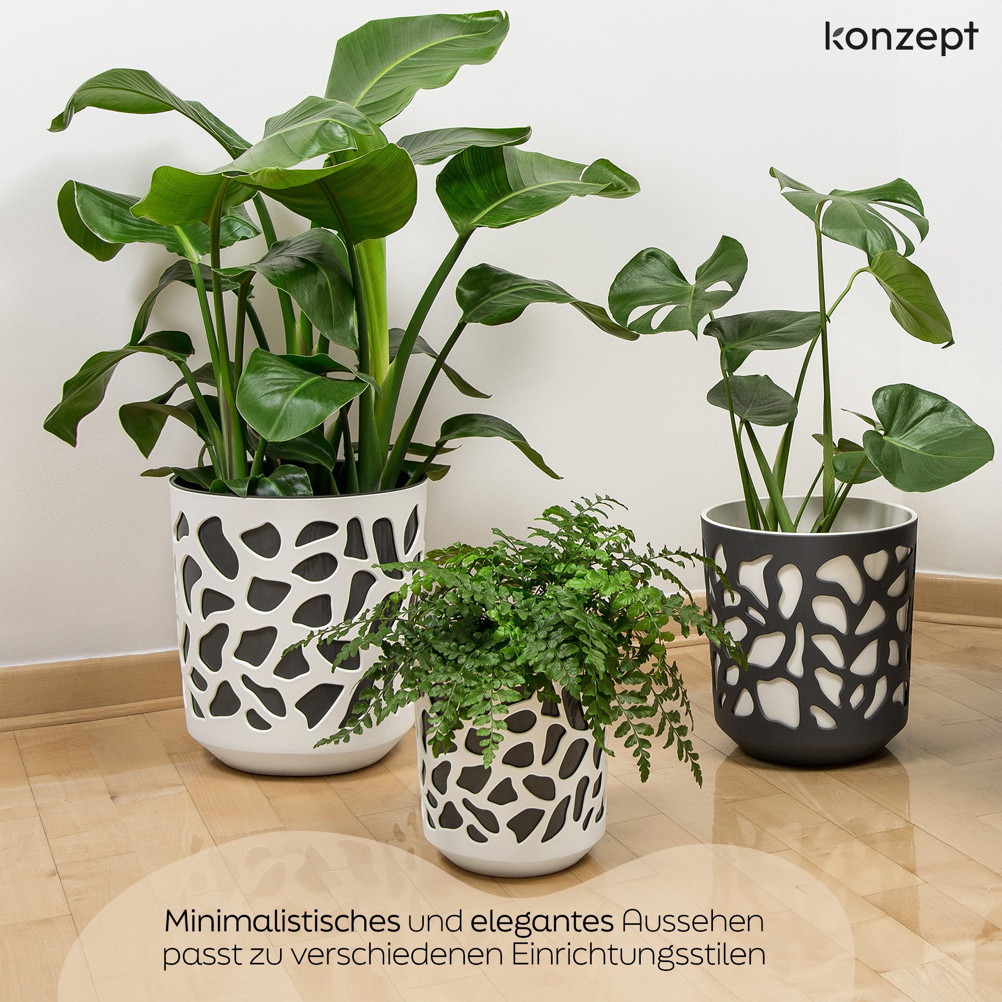 KONZEPT Blumentopf großer Übertopf aus Kunststoff für Zimmerpflanzen (1 St., 19 oder 25 cm im Durchmesser), ideal für Wohnzimmer, Küche und Balkon – Bild 3 von 5